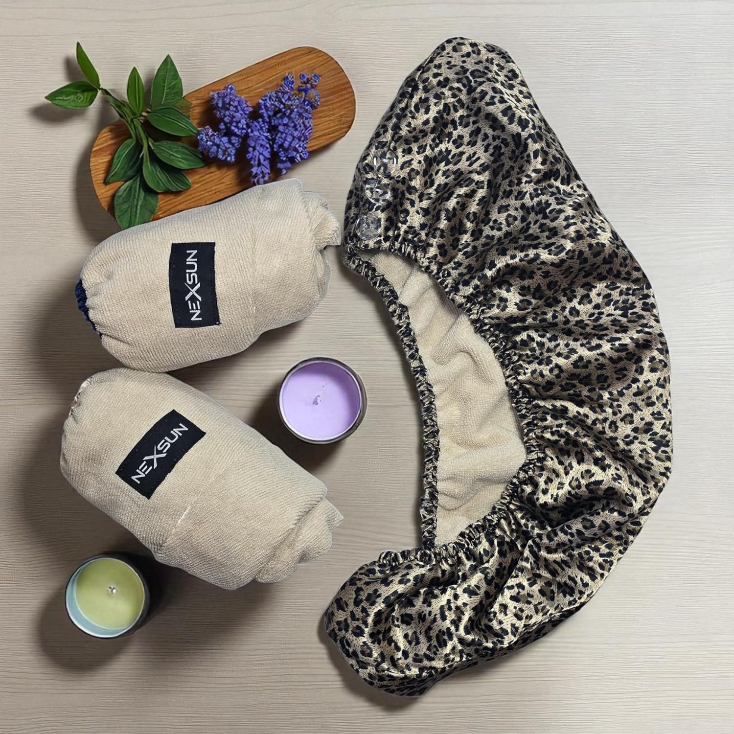 NEXSUN Champagne Satin Plopping Towel for Curly Hair – Adjustable Hair Wrap, Prevents Frizz, Split Ends, & Enhances Curl Definition – Satin & Microfiber Hair Towel for Long Hair - Image 5