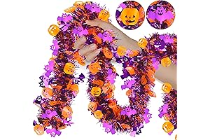 Halloween Party Decor 33 FT Halloween Tinsel Garland with Orange Pumpkin Purple Bat Ornaments
