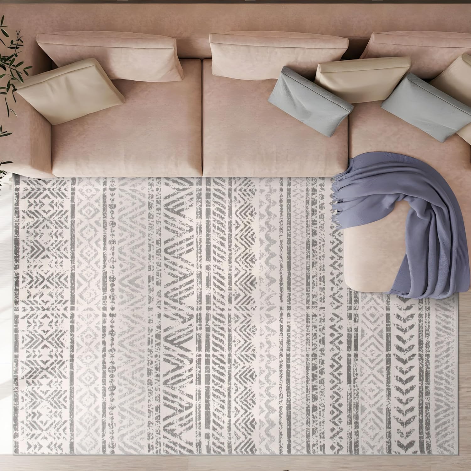 Rugshop Geometric Boho Area Rug – Gray Tribal Pattern, Perfect for Living Room, Bedroom, Dining Room, 6'6" x 9'