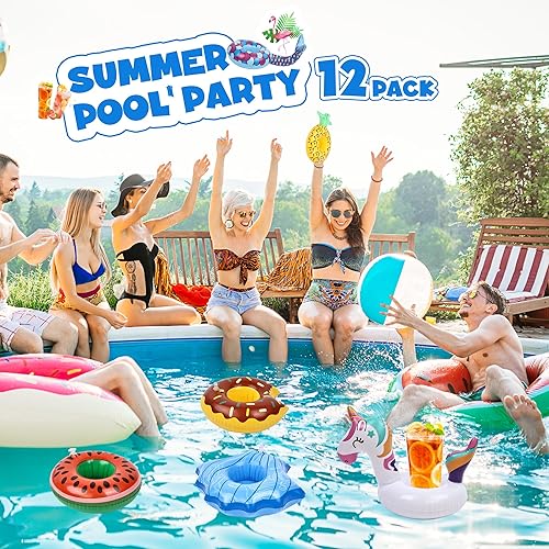 Miniatura 4 de Paquete de 12 soportes inflables para bebidas, flotadores de bebidas para piscina, soporte de bebida para piscina, despedida de soltera, decoración