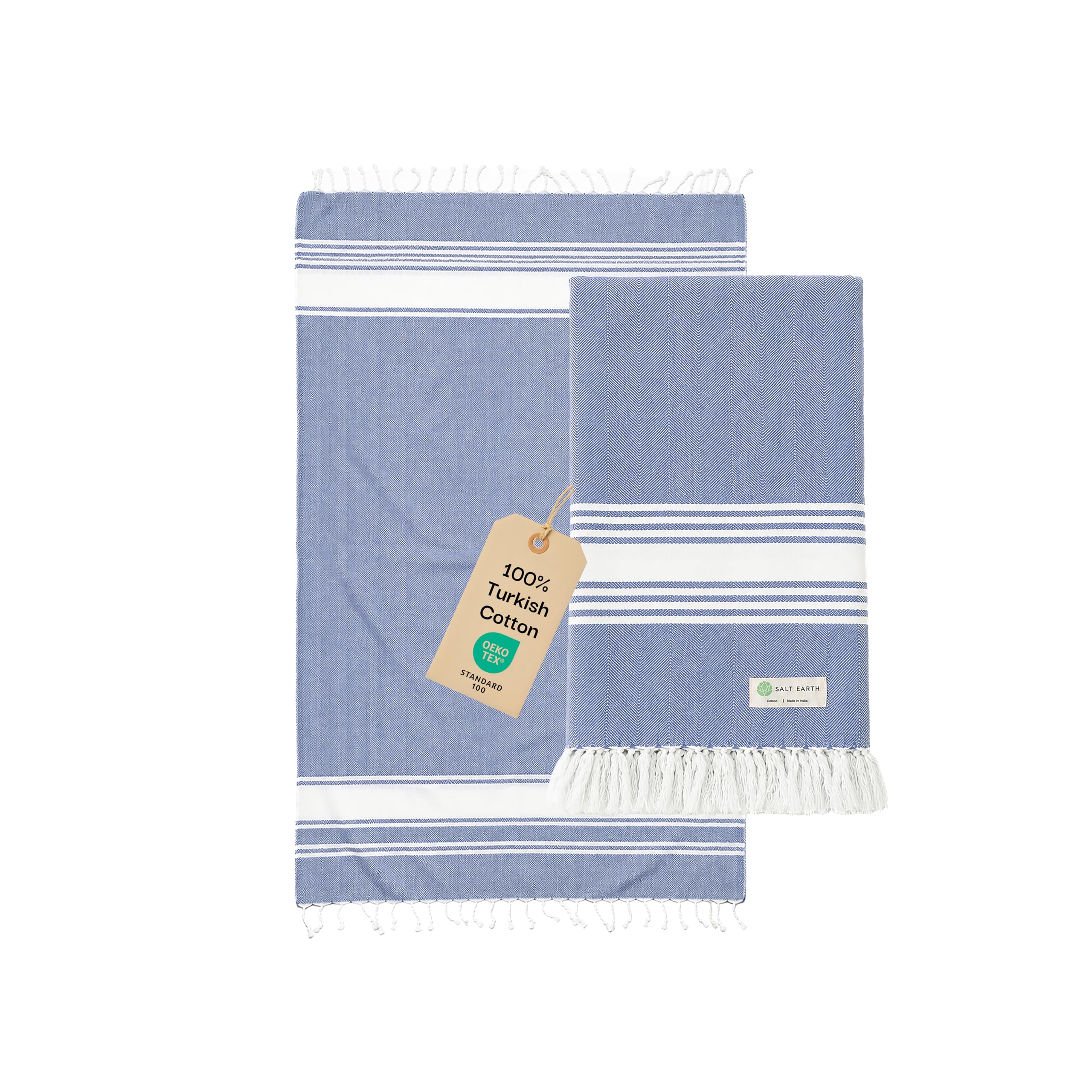 36"x72" 100% Cotton Herringbone Turkish Beach Towel 1 Pack (Blue)