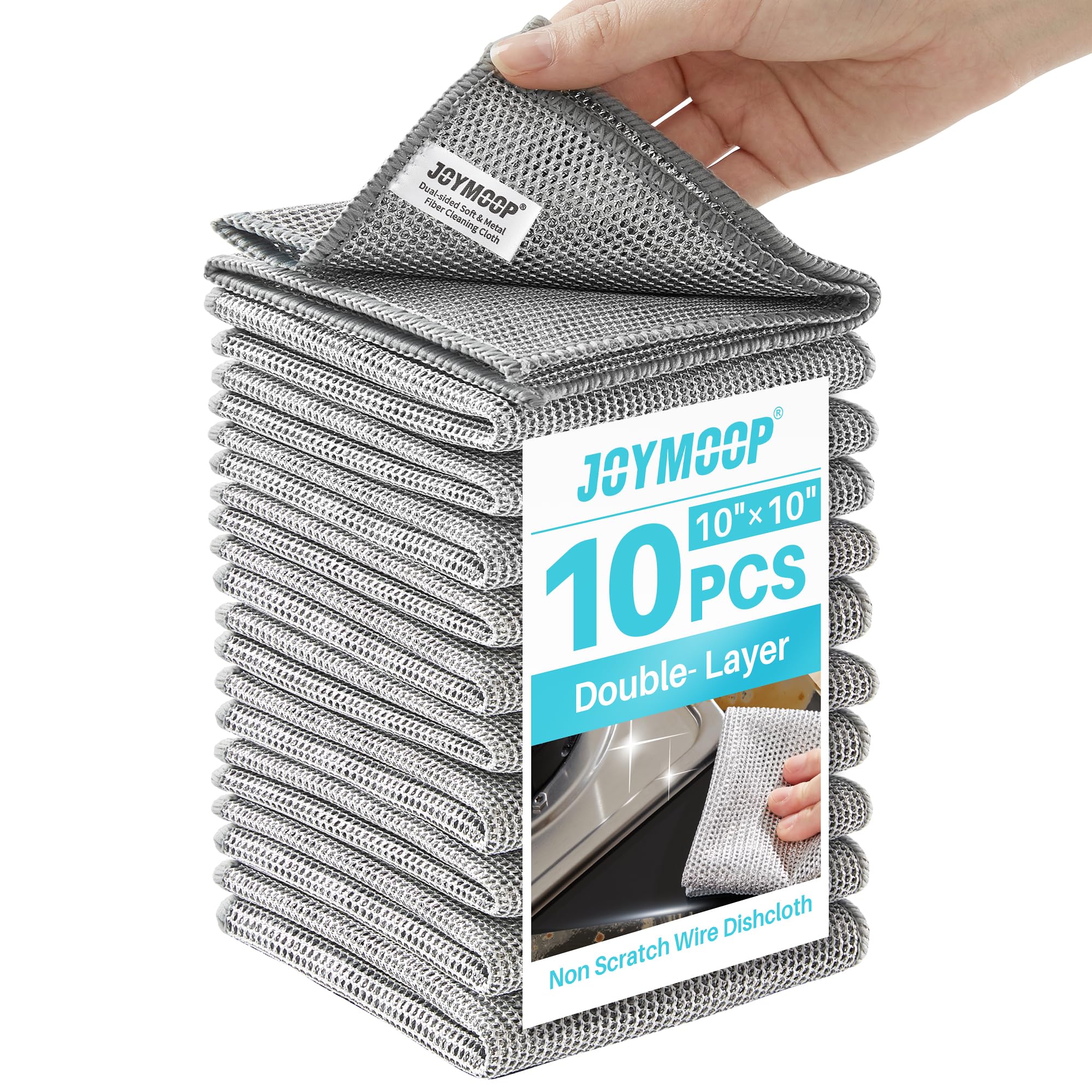 JOYMOOP Non-Scratch Wire Dishcloths, 10 Pack 10" x 10", Multipurpose Use