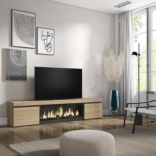 Skraut Home | TV Unit, Stand Cabinet | Entertainment Center | 210 | For TVs up to 80" | Electric Fireplace XXL | Modern Style | Oak - 2