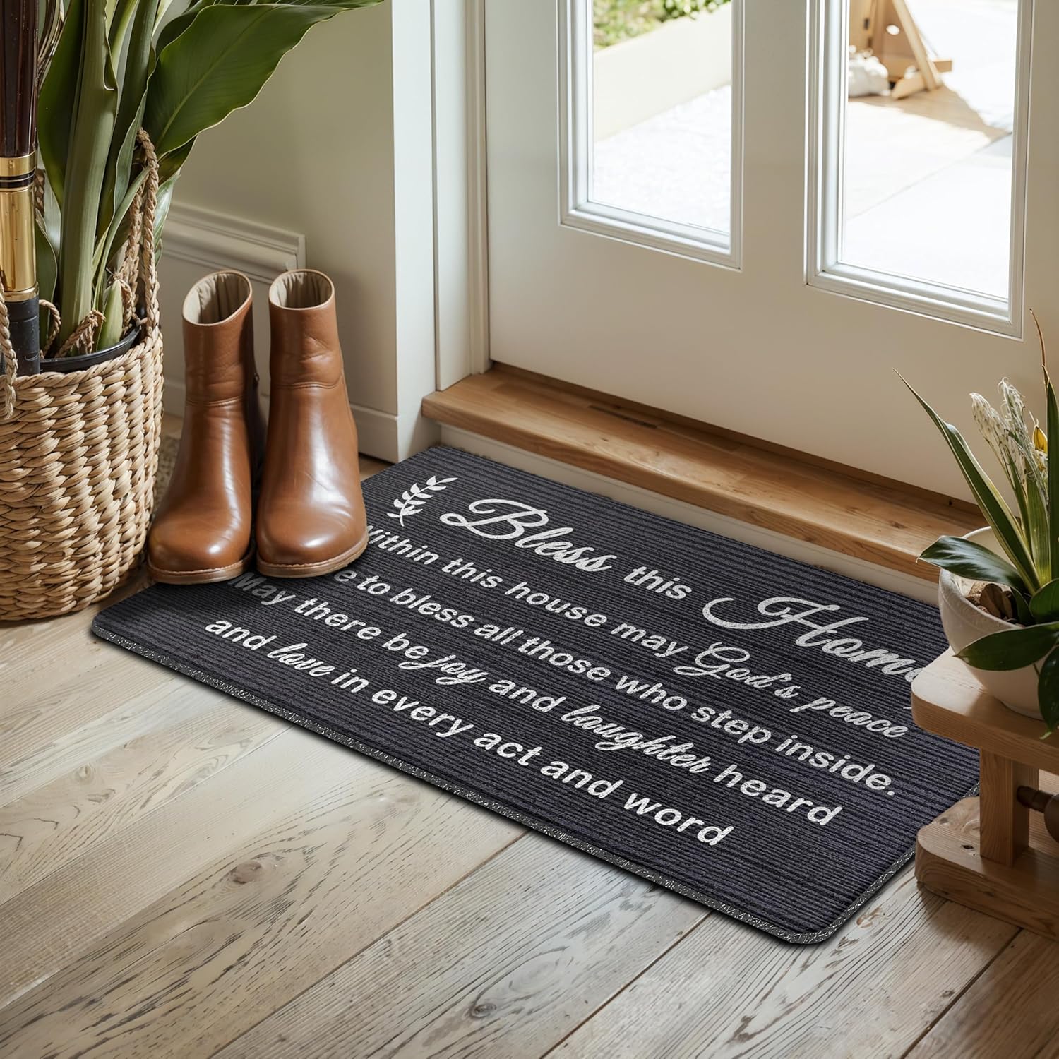 Bless This Home Decorative Indoor Outdoor Doormat，House Warming Gifts Front Door Mat 17x30 Inch，Religious Decoration Welcome Mat - for Home Entrance, Outside Entry, Yard, Floor, Patio