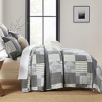 Vista 145 de Homzard King Size Quilt Set, Grey White Snowflake Striped Comforter Set,Cotton Gray Bedspread King Size, Lightweight Comforter Fall Bedding 3 Piece