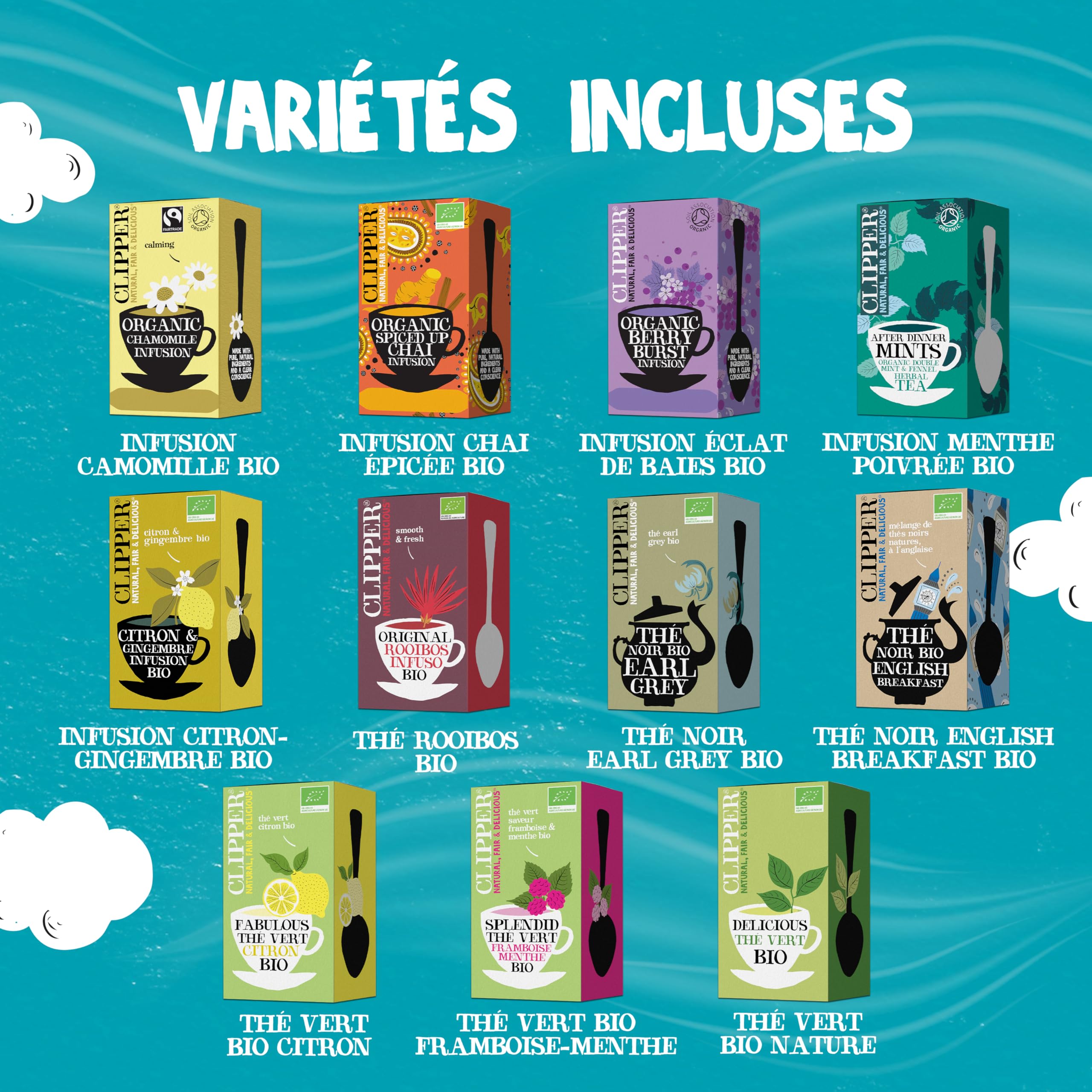 CLIPPER – Coffret Découverte Thés et Infusions Bio Assortis – 180 Sachets Non Blanchis – Grand Format Dégustation – Idée Cadeau - Restauration - 374 g