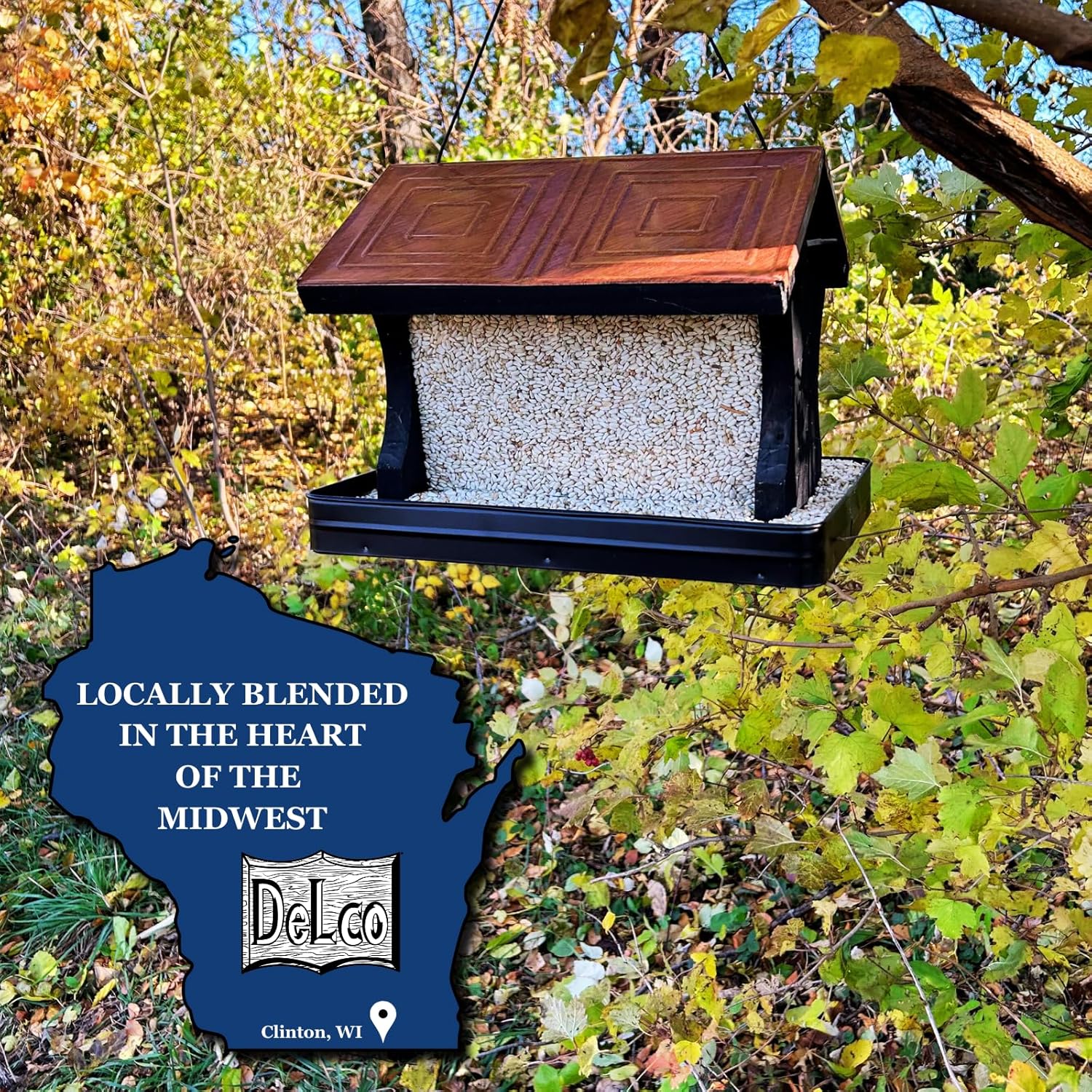 DeLco Premium Safflower Wild Bird Seed, 20 lb Bag, Squirrel Deterrent, Grown Climate Smart Approved, Midwest Blended, Attracts Cardinals and Songbirds