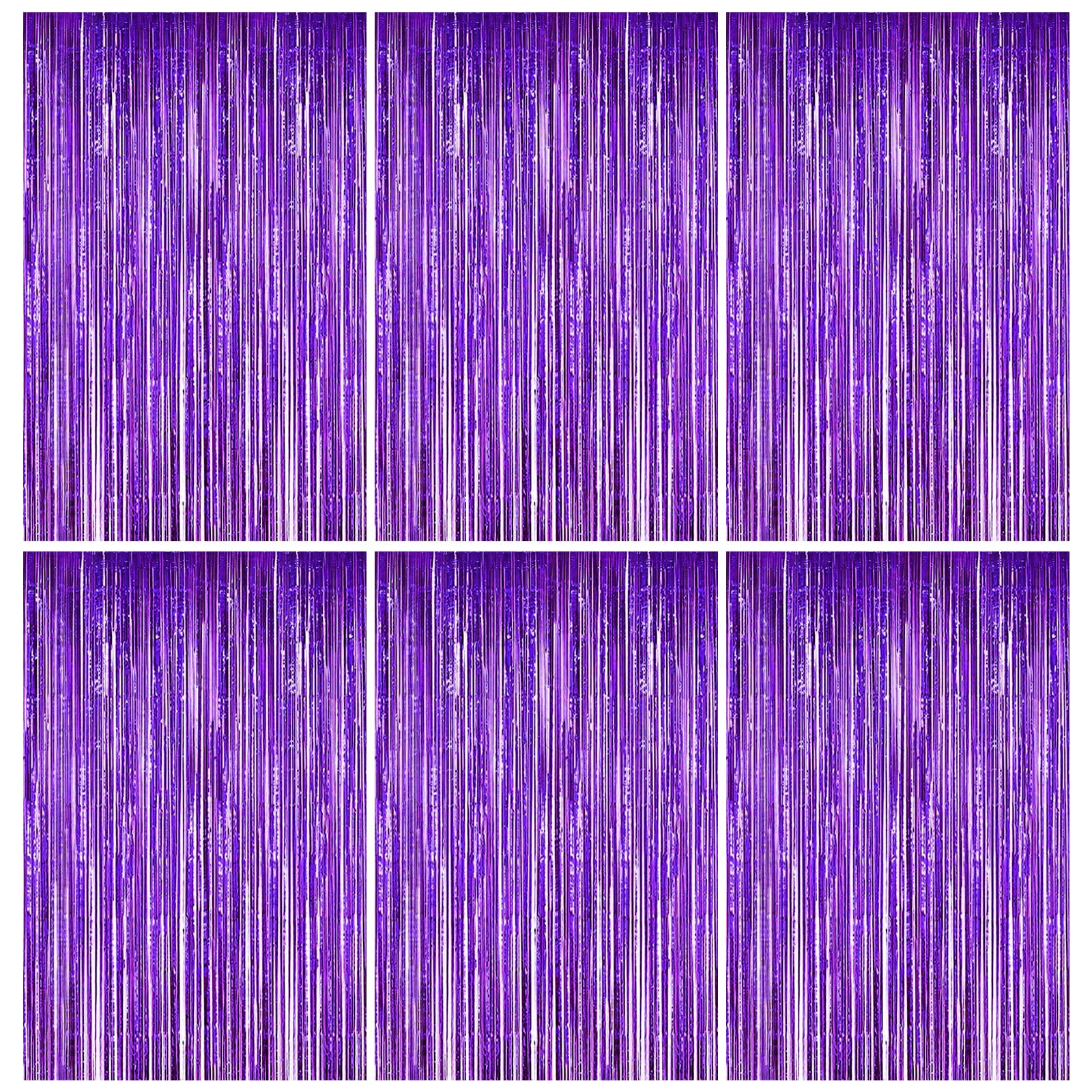 6pcs Purple Foil Curtain, 3.2ft x 6.5ft Purple Tinsel Curtains, Tinsel Foil Fringe Curtains, Glitter Party Curtain,Metallic Tinsel Streamers Backdrop For Party Birthday Holiday Backdrop Decoration