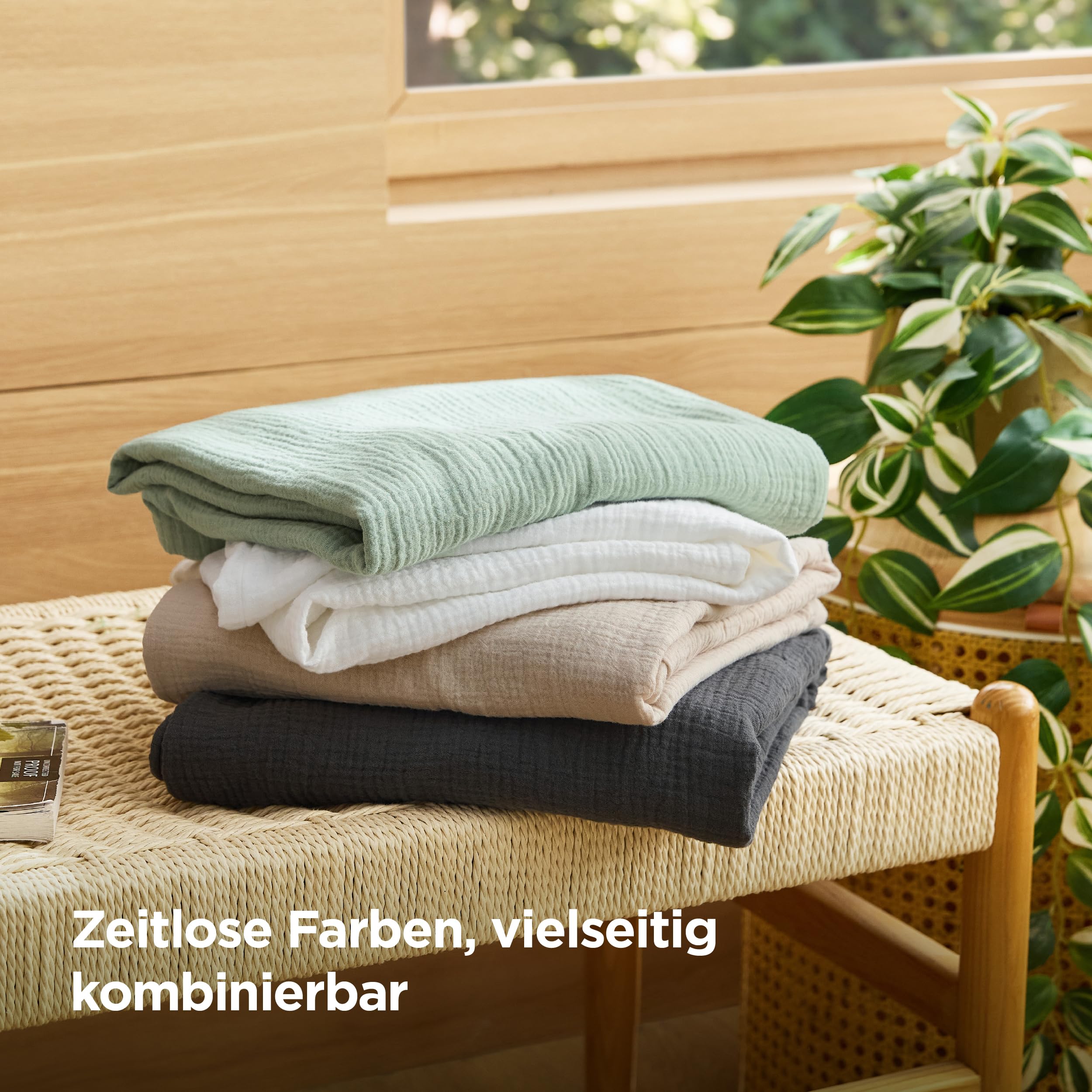 BEDSURE Ropa de cama de muselina de 155 x 220 cm, 3 piezas, 100% algodón, con 1 funda nórdica de 155 x 220 cm y 2 fundas de almohada de 80 x 80 cm, certificado Öko-Tex, ropa de cama de verano con
