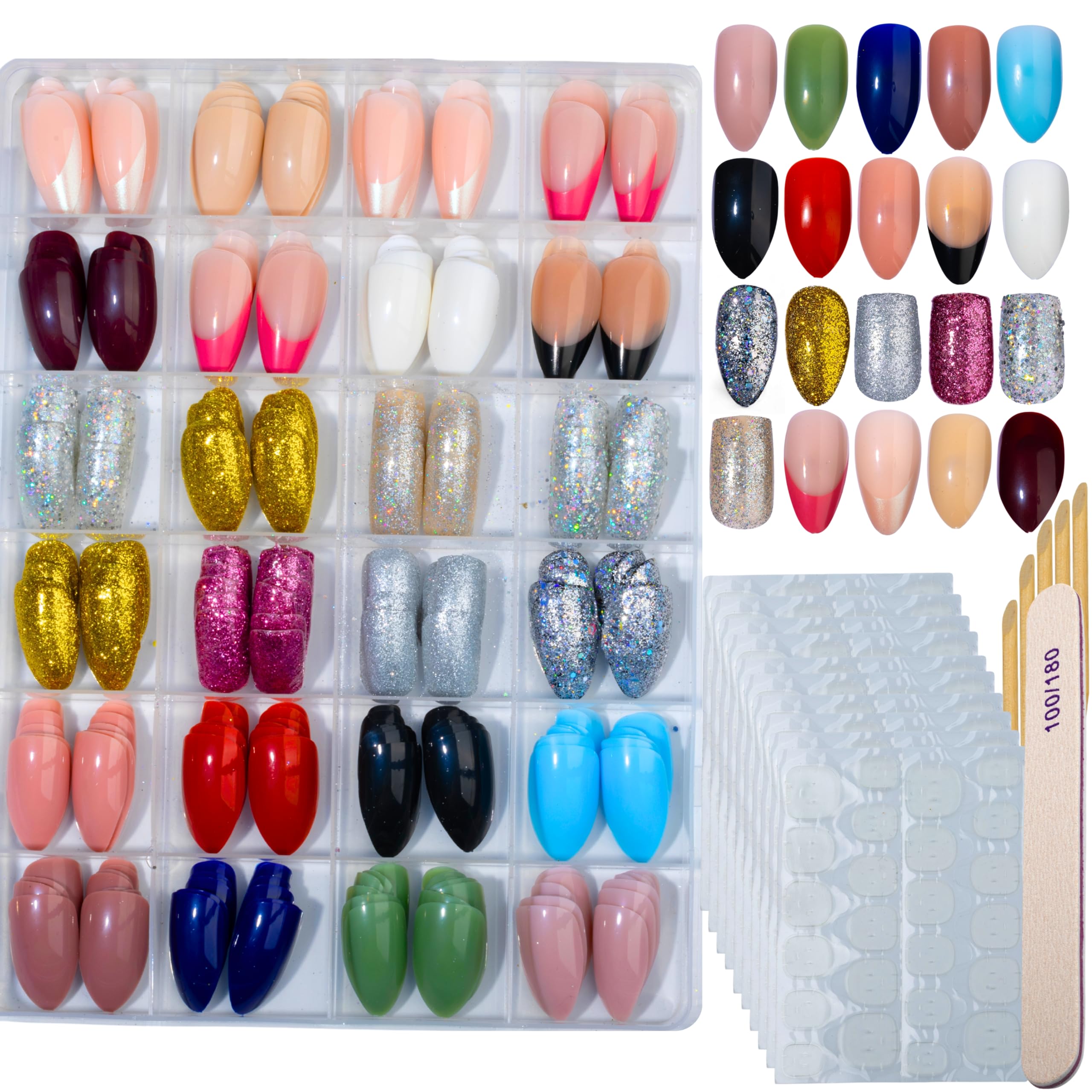 Hexwell Press on Nails 24 Colors 576PCS Almond Shape False Nail For Parties Weeding Office - Medium Length Mixed Color Fake Nails-image-9