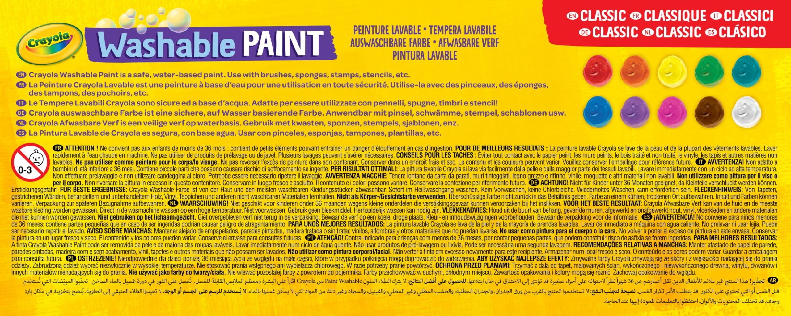 CRAYOLA - 10 Botes de Pintura Lavables, Paquete de 10 Botes de 59 ml, Edad Recomendada: a partir de 3 Años, 54-1205