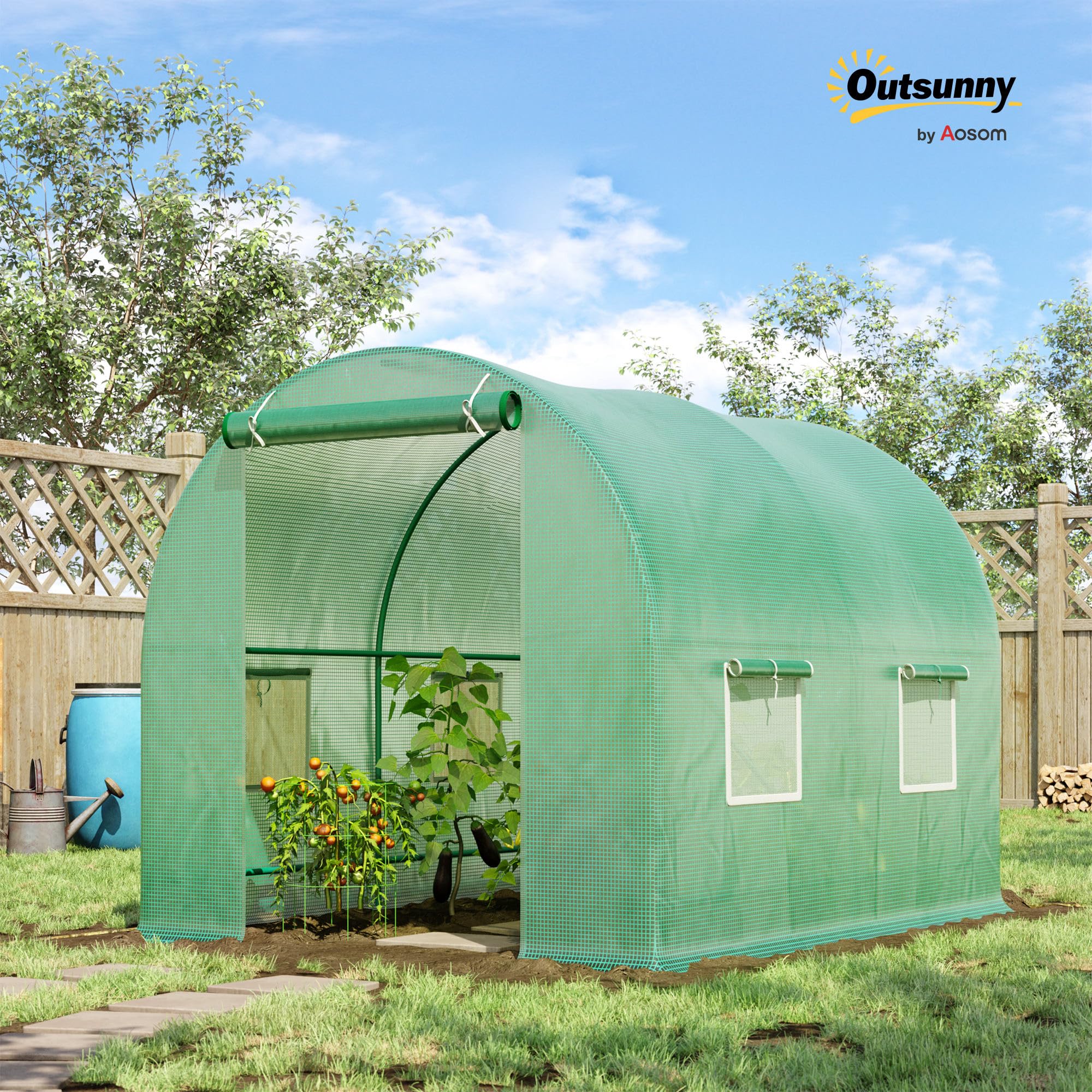 Outsunny Tuinkas 3 m² tomatenkas afmetingen: 3 l x 1 b x 2 h m, deur met ritssluiting, 2 zijden, oprolbaar, PE-staal, hoge dichtheid, groen Outsunny Tuinkas 3 m² tomatenkas afmetingen: 3 l x 1 b x 2 h m, deur met ritssluiting, 2 zijden, oprolbaar, PE-staal, hoge dichtheid, groen