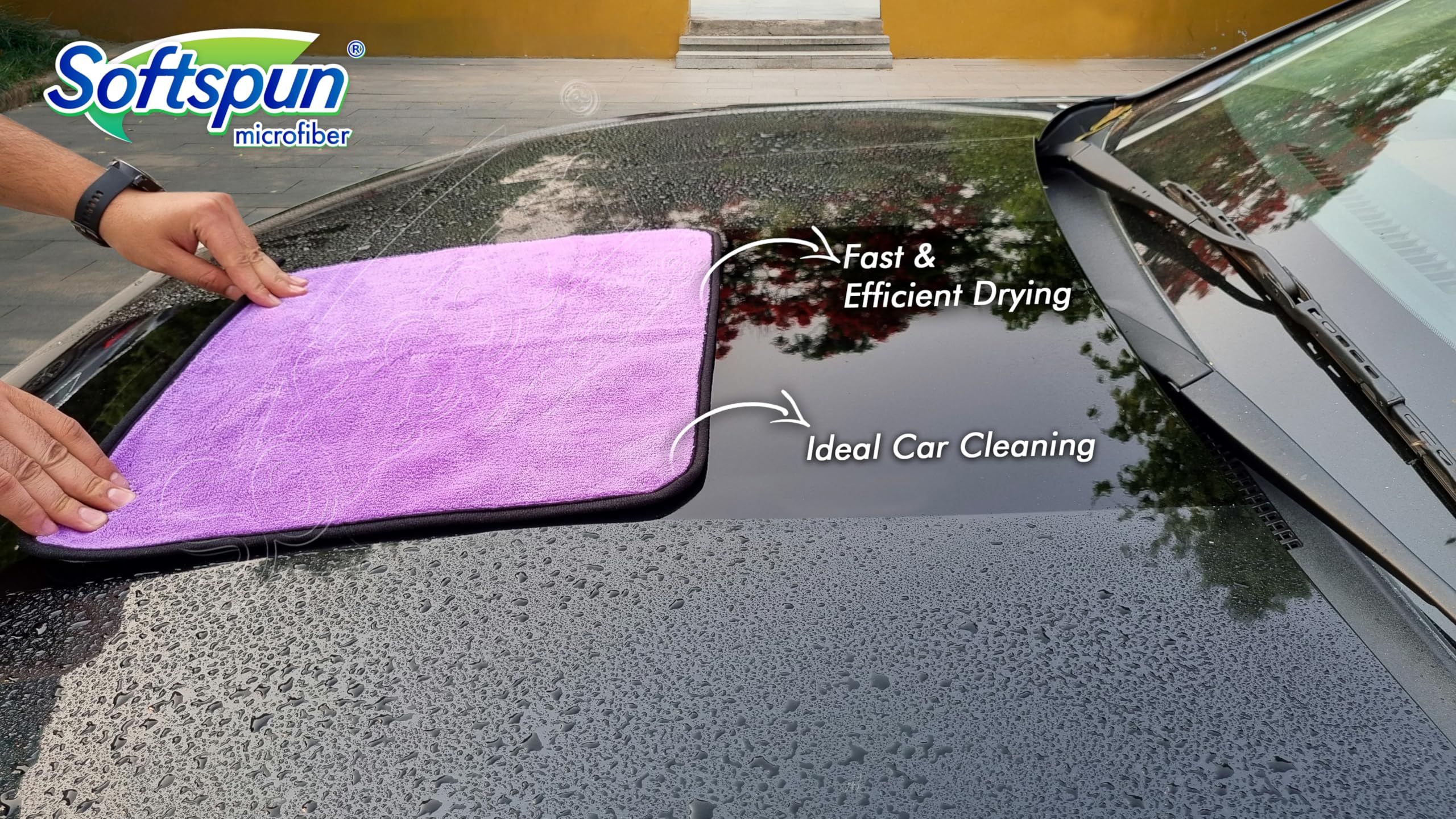 SOFTSPUN 900 GSM, Microfiber Double Layered Silk Banded Edge Cloth 30X40 Cms 2 PCS, Purple! Extra Thick Microfiber Cleaning Cloths Perfect for Bike, Auto, Cars Both Interior and Exterior. - Image 3 thumbnail