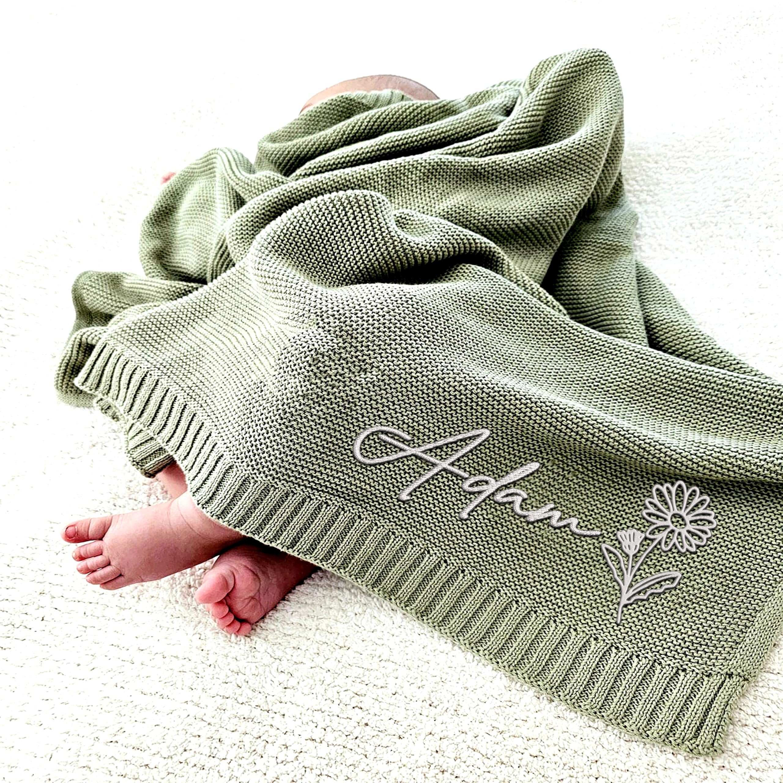 LOVELYPOD Custom Knit Baby Blanket, Embroidered Name Nursery Blanket, Personalized Baby Blankets for Newborn Holiday Shower Gift(Birth Month)