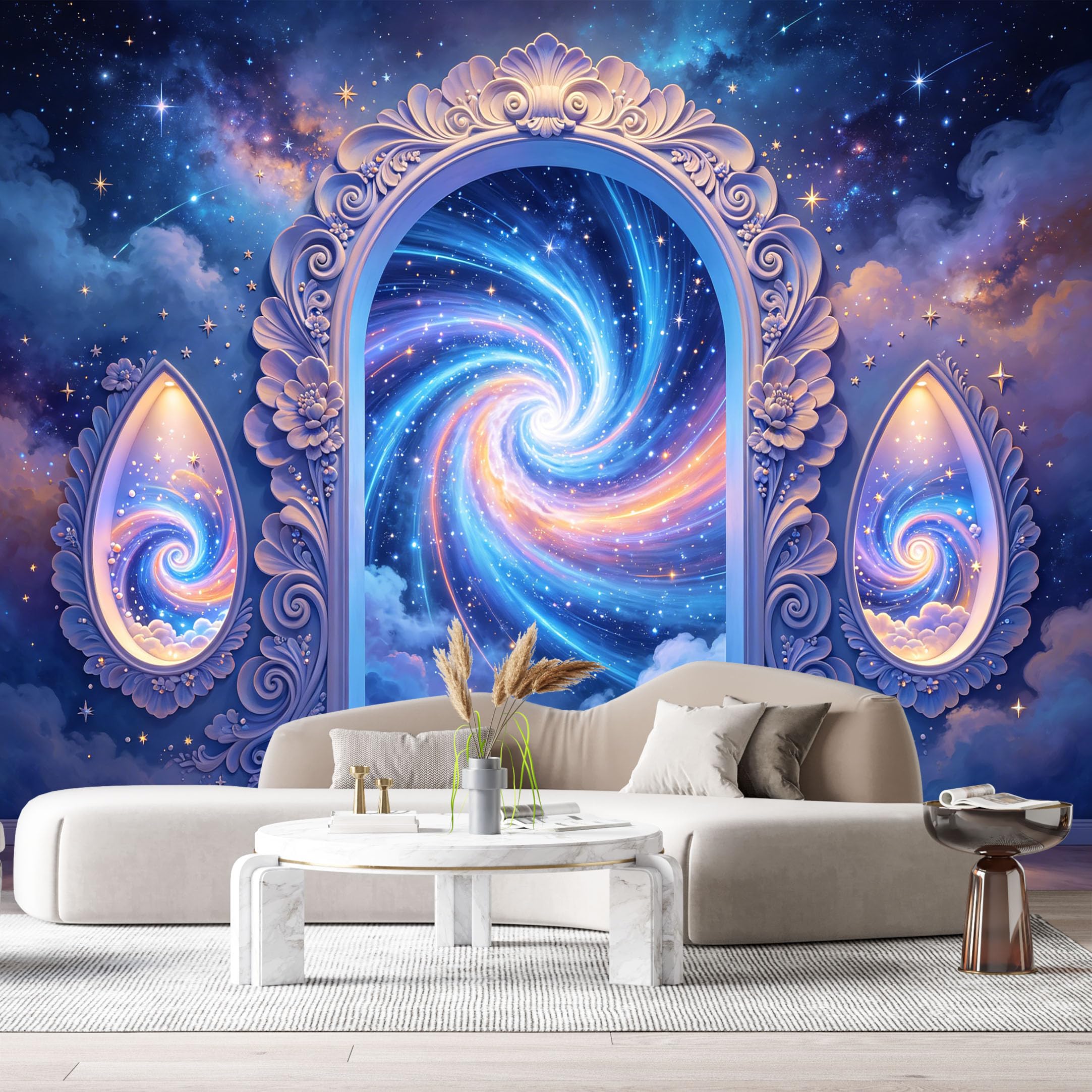 Custom Size Wall Murals Cosmic Portal Galaxy Spiral Vortex 3D Trompe L'Oeil SelfAdhesiveWall Fabric Removable Wallpaper Wall Decor for Living Room Bedroom Bathroom