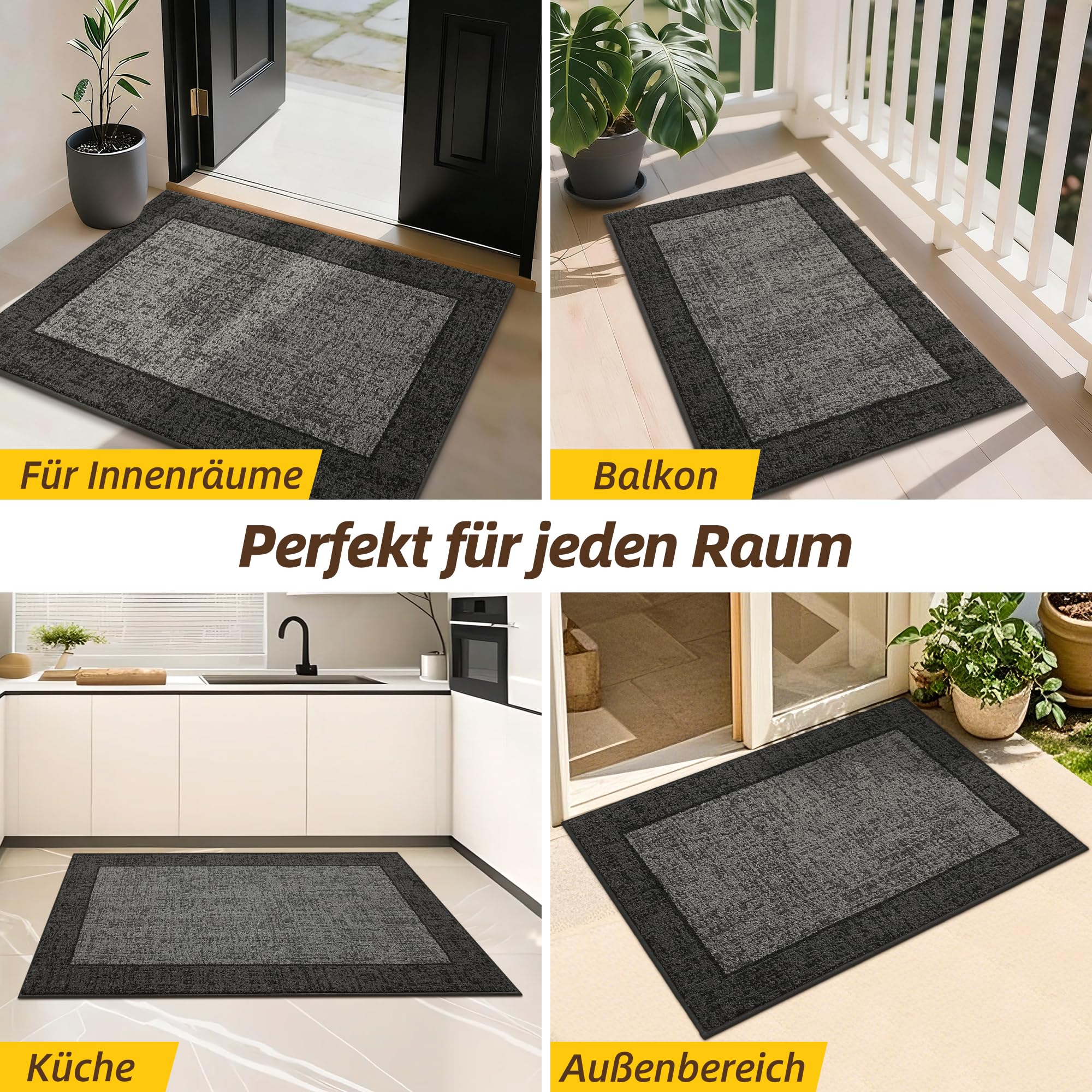 JSEI Türmatte Innen Waschbar rutschfest, Fußmatte, 80x120cm, Grau