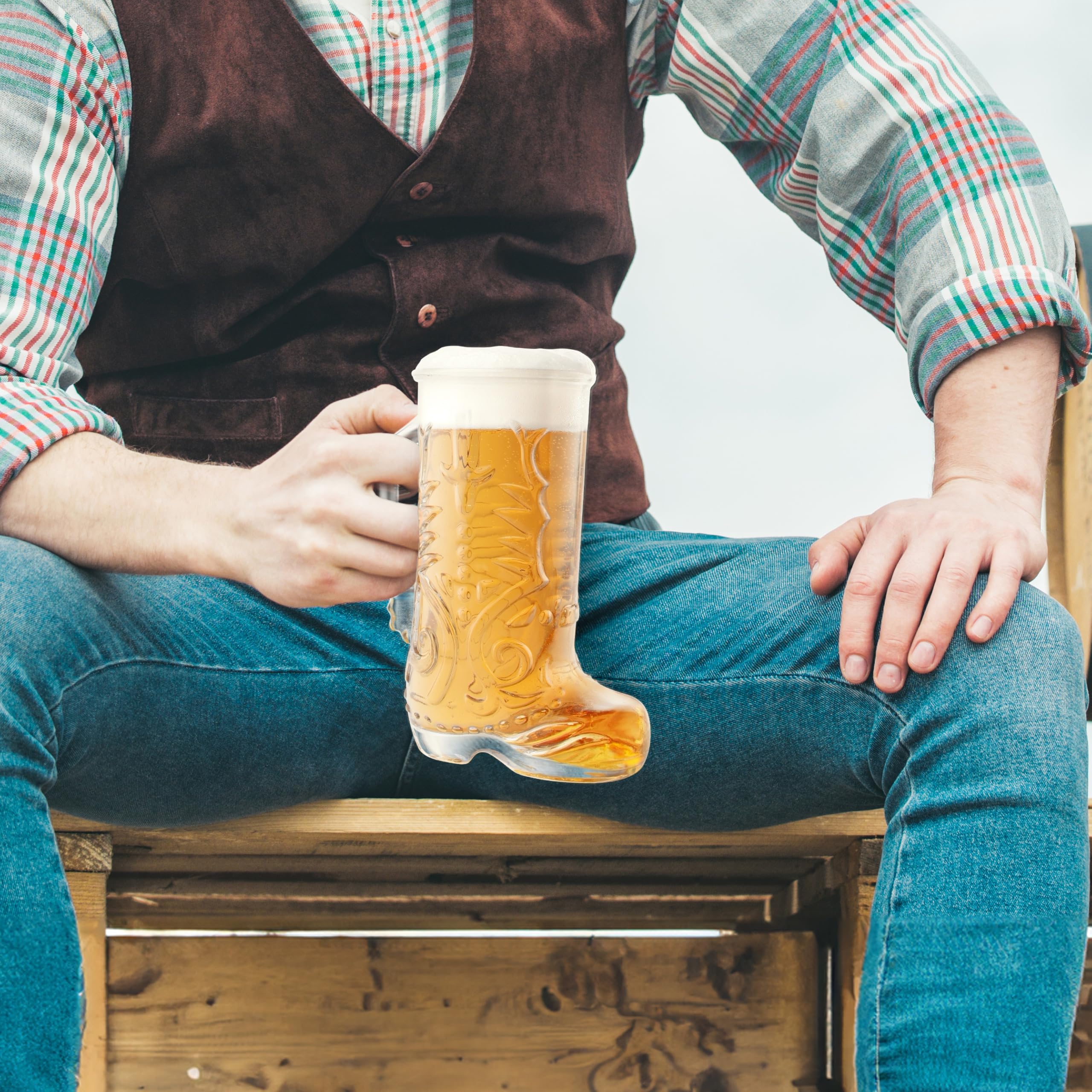 Final Touch Wild West Lot de 2 verres à bière avec poignée – Verre épais sans plomb, capacité de 650 ml, boîte cadeau rustique incluse pour cocktails et boissons
