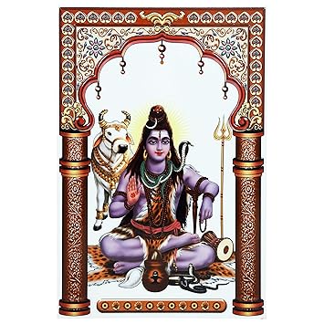 KRAFTORY369 Shiv Mahadev Nandi God Picture Ceramic Pottery Tiles (10x15 inch) | for DIY Paste on Wall, Home Entrance, Puja Room, Temple, Office | Religious Art Decoration Gift Item