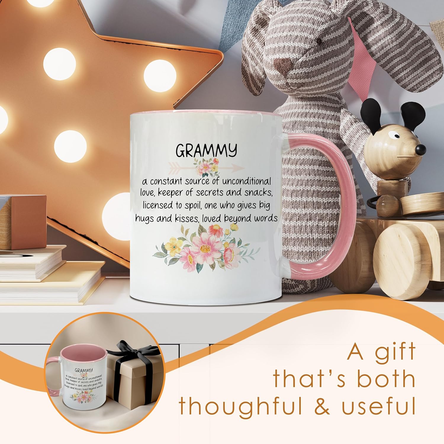 Grammy Coffee Mugs, Floral Grandma Coffee Tea Cup, Gifts For Grammy For Christmas Mothers Day From Granddaughter Grandkids Grandson Pink Ceramic Coffee Mug 11oz - Image 6