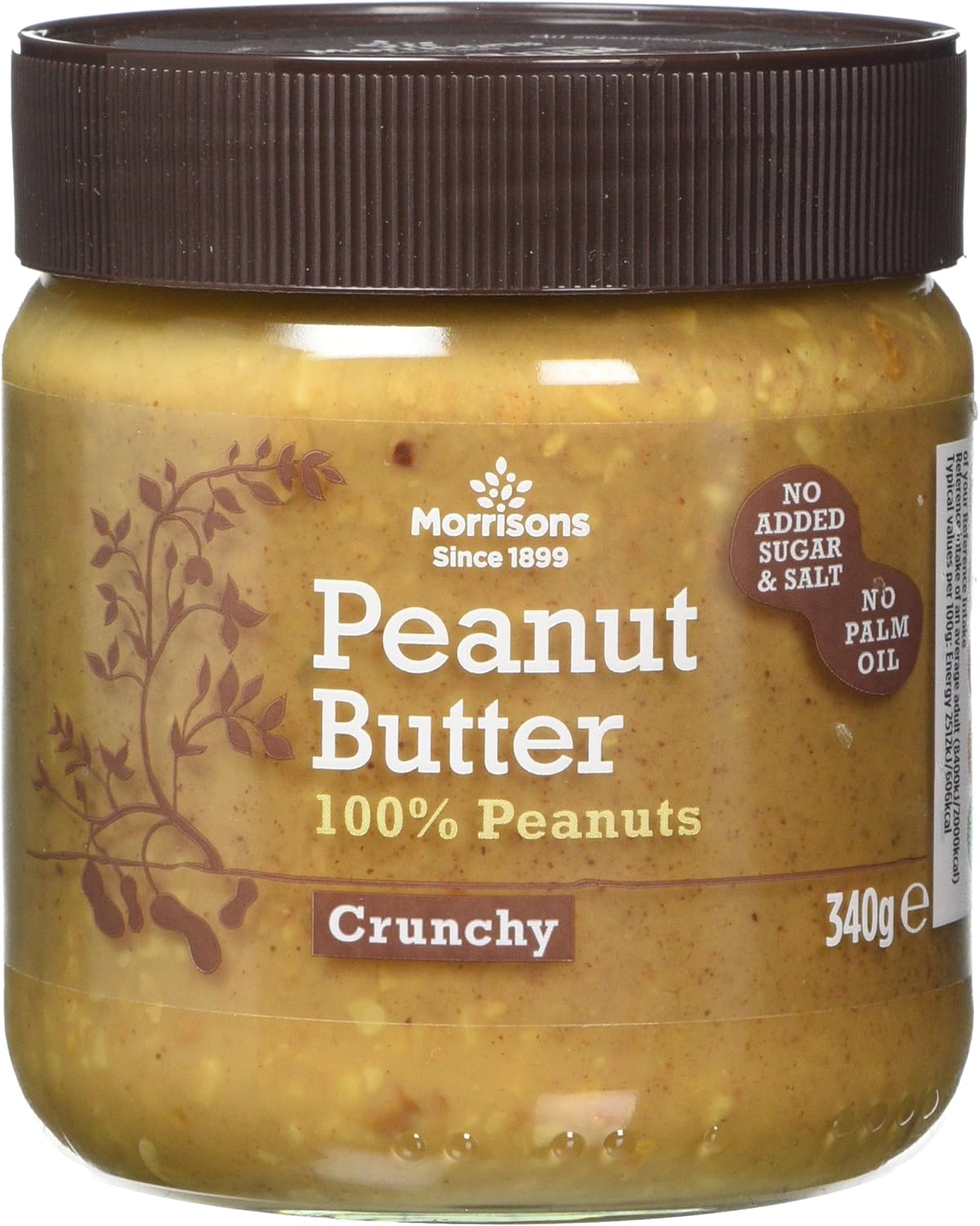 Morrisons Peanut Butter 100 Percent Peanuts Crunchy, 340 g, Pack of 8