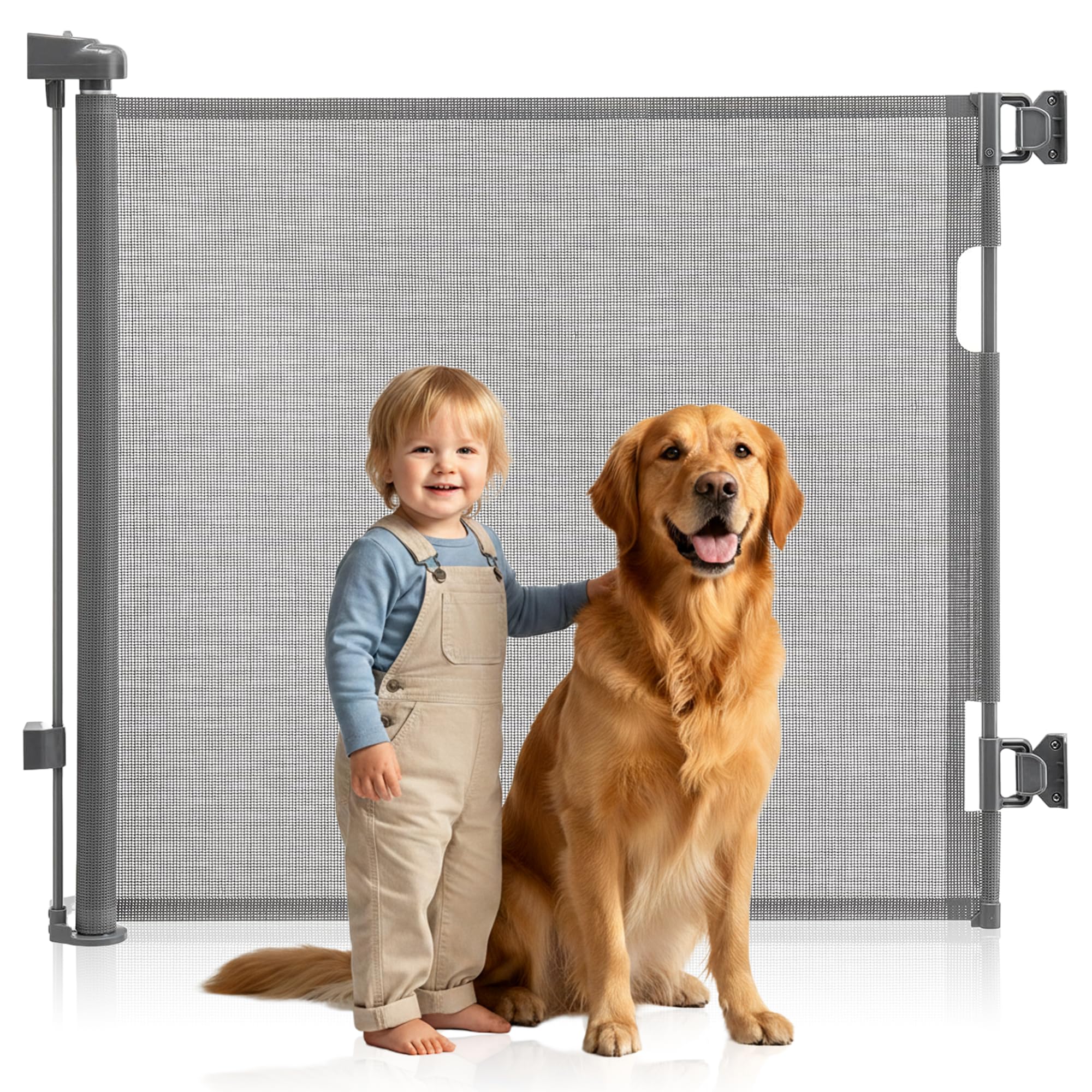 Batli Grey Retractable Baby Gate For Babies & Pets 150 X 86Cm (59In X 34In) Extra-Wide Safety Gate For Doorways & Stairs, Stair Gate For Dogs With Easy Drill Installation, Indoor Stair Gate –