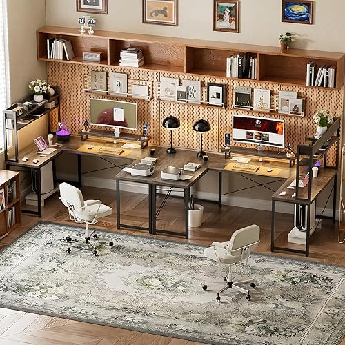 Miniatura 10 de Unikito Escritorio grande para computadora en forma de U con gabinete, escritorio de oficina reversible personalizable en forma de L con tomas de