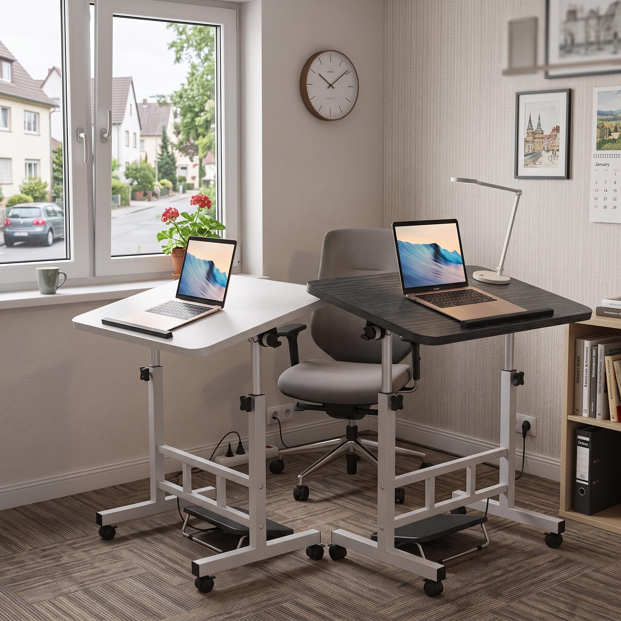 GarveeTech Schreibtisch Laptoptisch, höhenverstellbar 65-87 cm, 4 Rollen