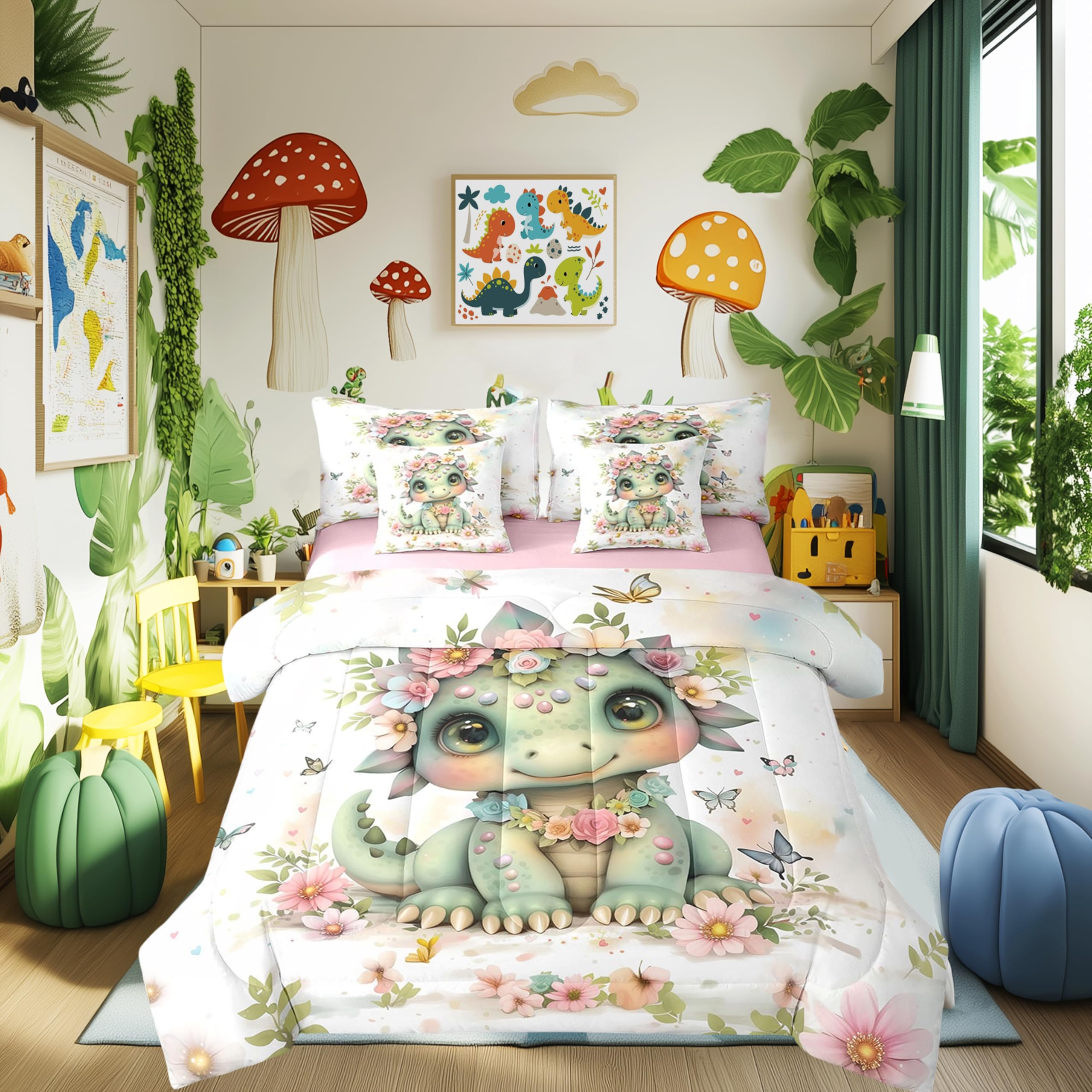 Parure de lit 7 pièces réversible motif dragon et couette complète pour lit enfant