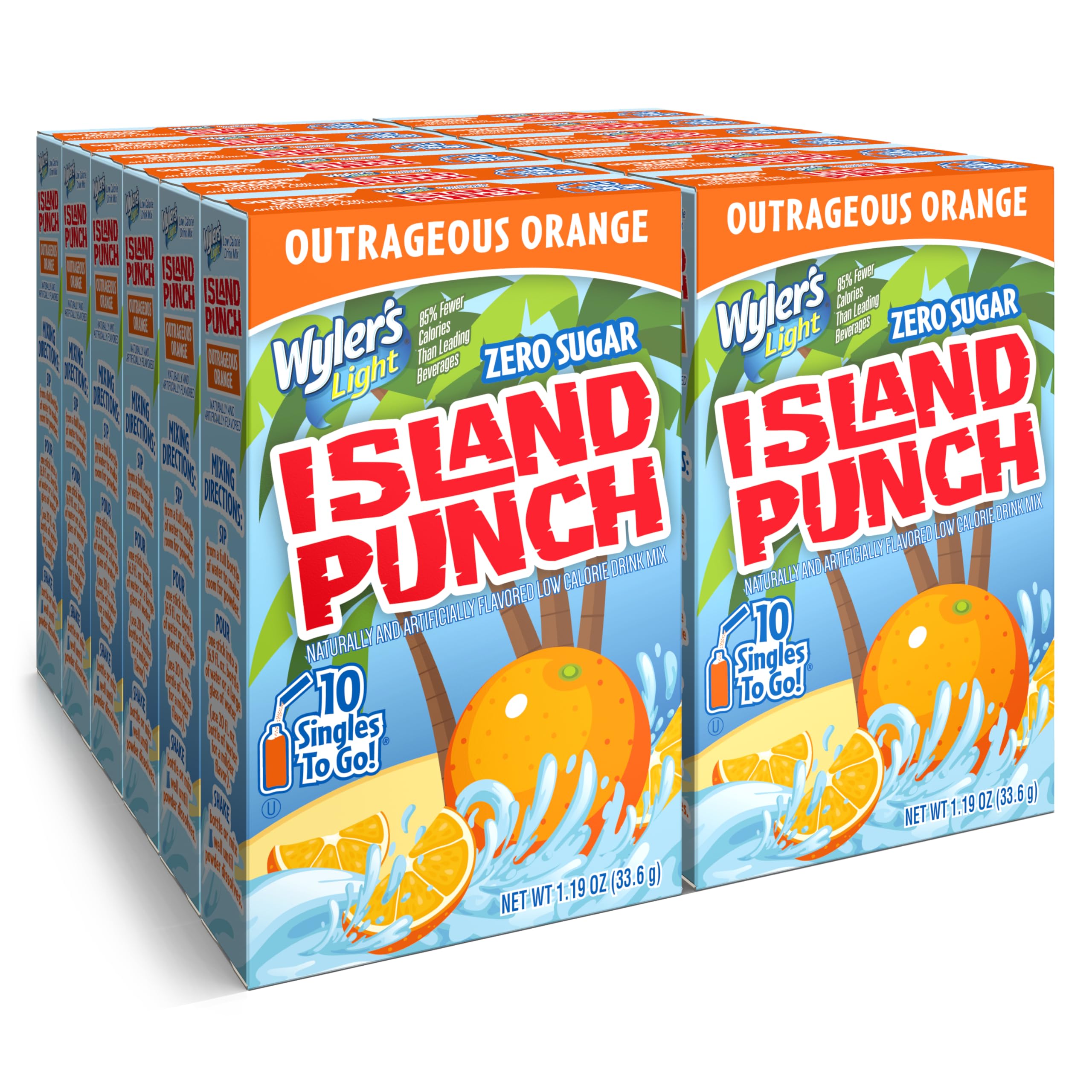 Island Punch Singles to Go, Outrageous Orange, 10 Sticks in Each Box, Includes 12 Boxes, 120 Total Sticks