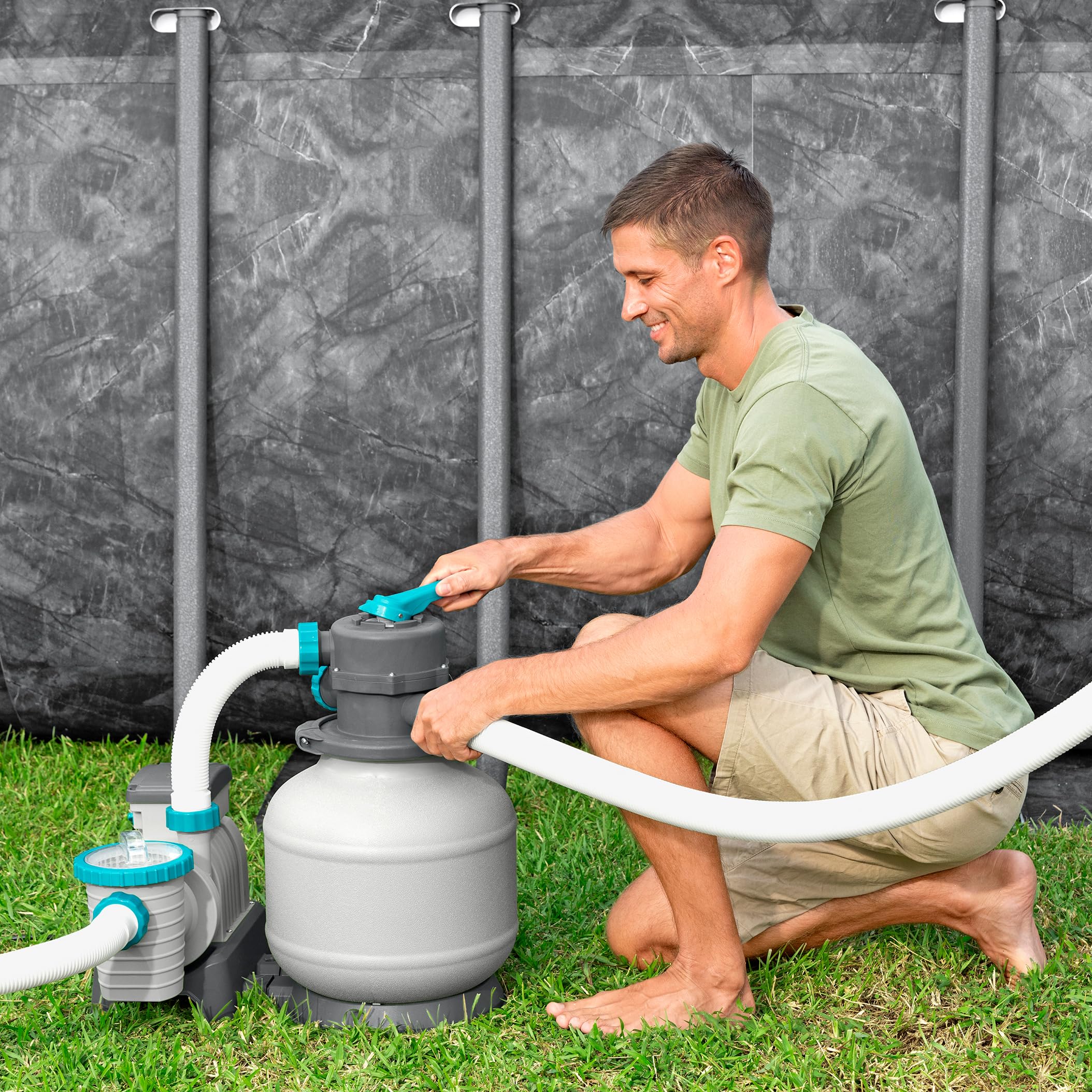 Bestway Kit Piscine Hors Sol Ronde APX 365-610 cm x 610 cm x 132 cm - Gris foncé