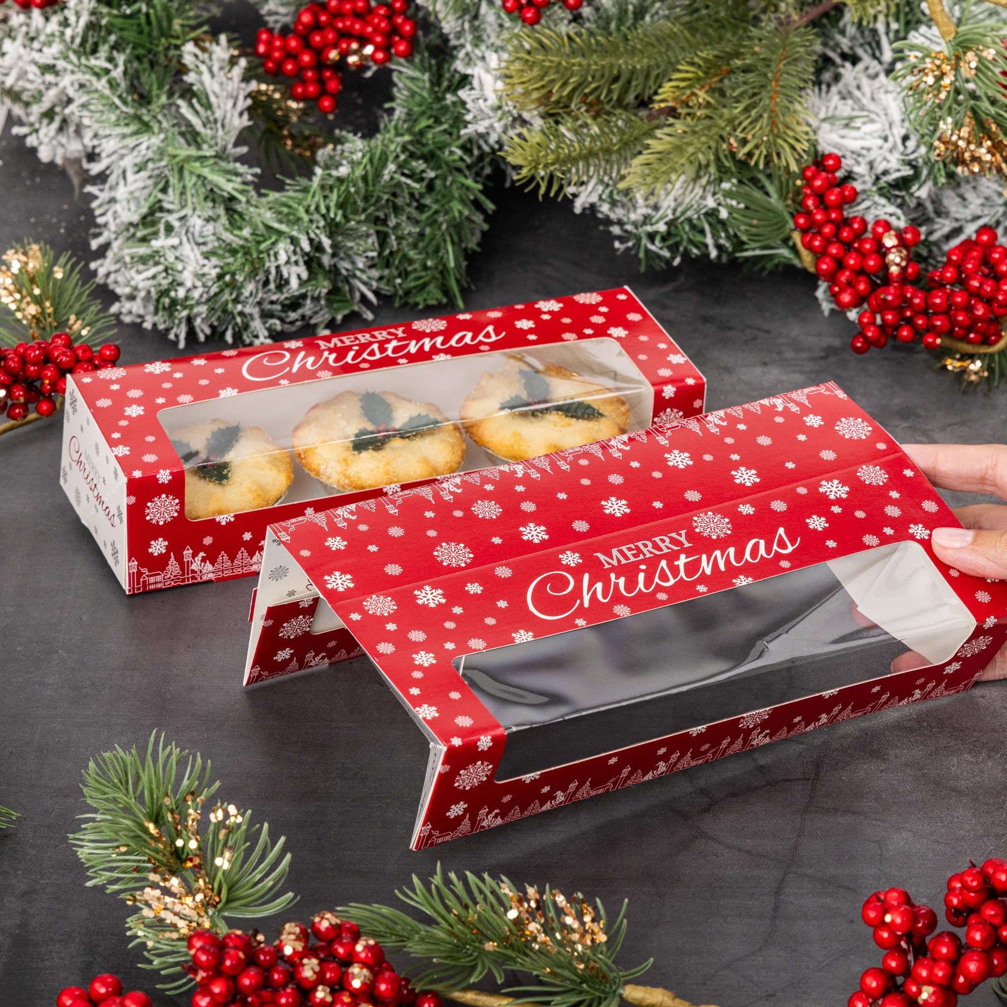 12 cajas para tartas picadas de Navidad con capacidad para 3 o 6 pasteles (paquete de 25)