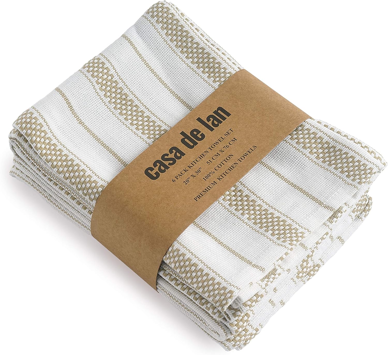 Kitchen Towels Set – Pack of 6 (20’’ x 30’’) Extra Large Premium Cotton Dish Towels for Kitchen – Chain Stripe Towels – Absorbent – 100% Cotton – with Hanging Loop – Beige - Image 8