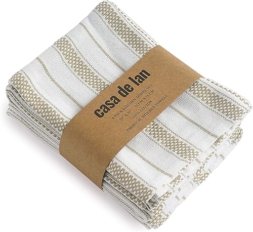 Miniatura 8 de Juego de 6 toallas de cocina (20 x 30 pulgadas) extra grandes de algodón de alta calidad para cocina, toallas de rayas con cadena, absorbentes, 100%