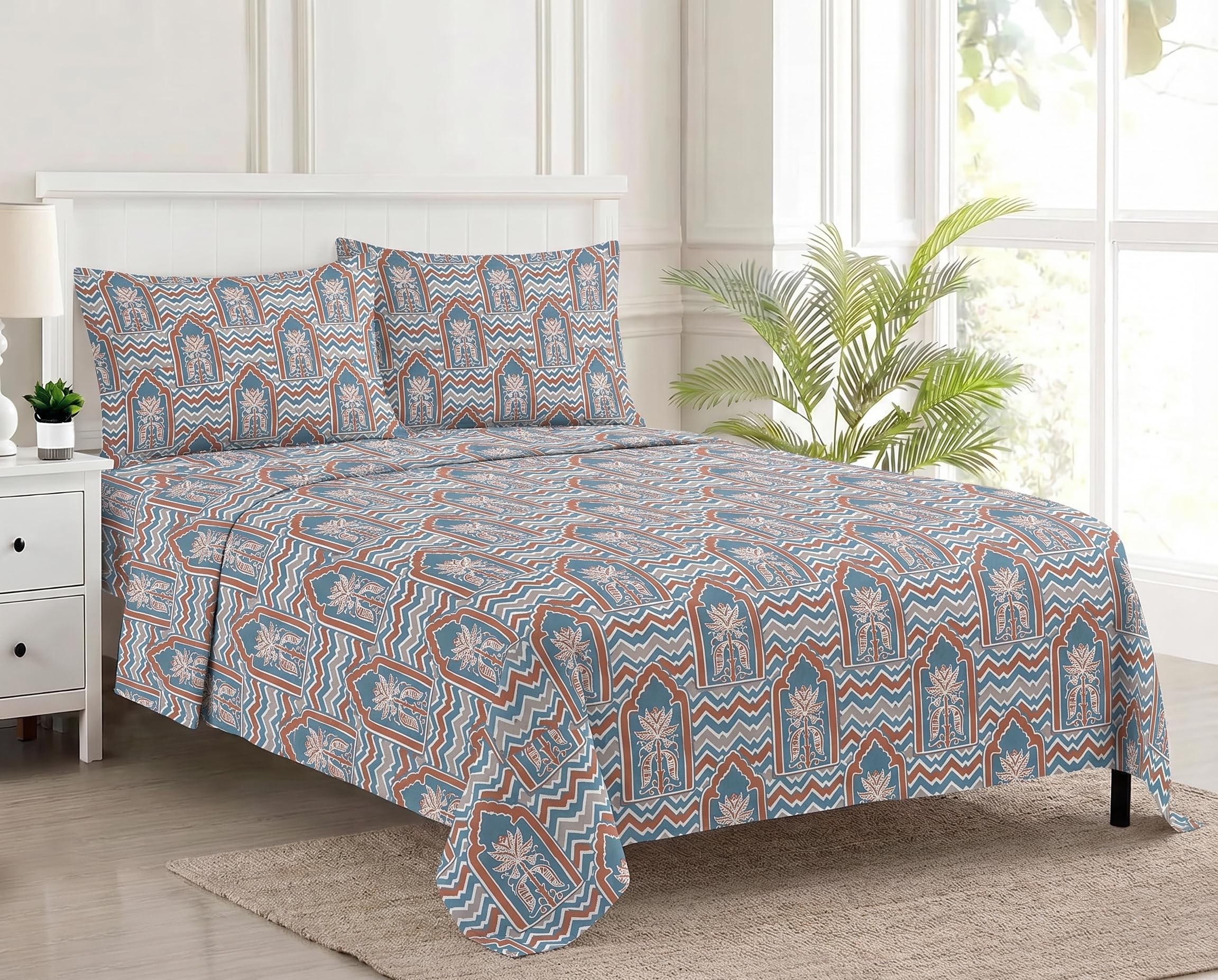 Trance Home Linen King Size Bedsheet - Ferns Paradise Blue -15 Trance Home Linen King Size Bedsheet - Ferns Paradise Blue -15