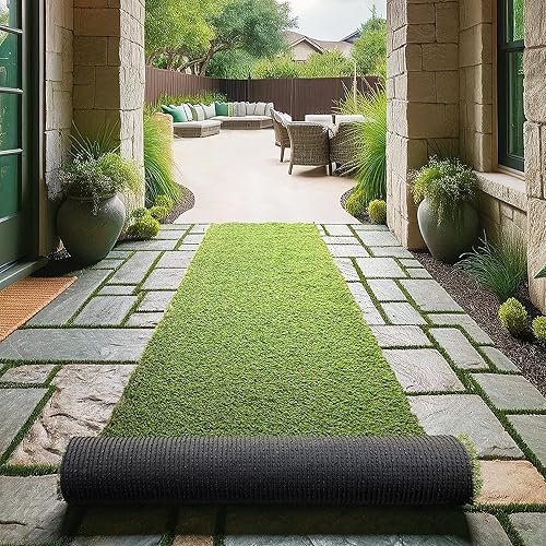 Ottomanson Alfombra Evergreen Turf Collection R550-3X10, alfombra de pasillo, 2 pies 7 pulgadas x 10 pies, pelo alto, color verde hierba
