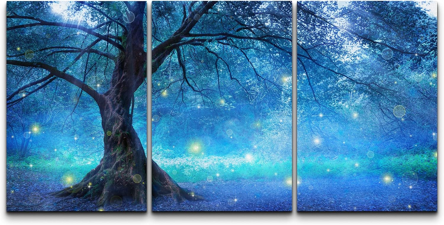 wall26 Canvas Print Wall Art Set Sparkling Star in Blue Mystic Forest Nature Wilderness Photography Realism Rustic Landscape Colorful Multicolor Ultra for Living Room, Bedroom, Office - 24"x36"x3