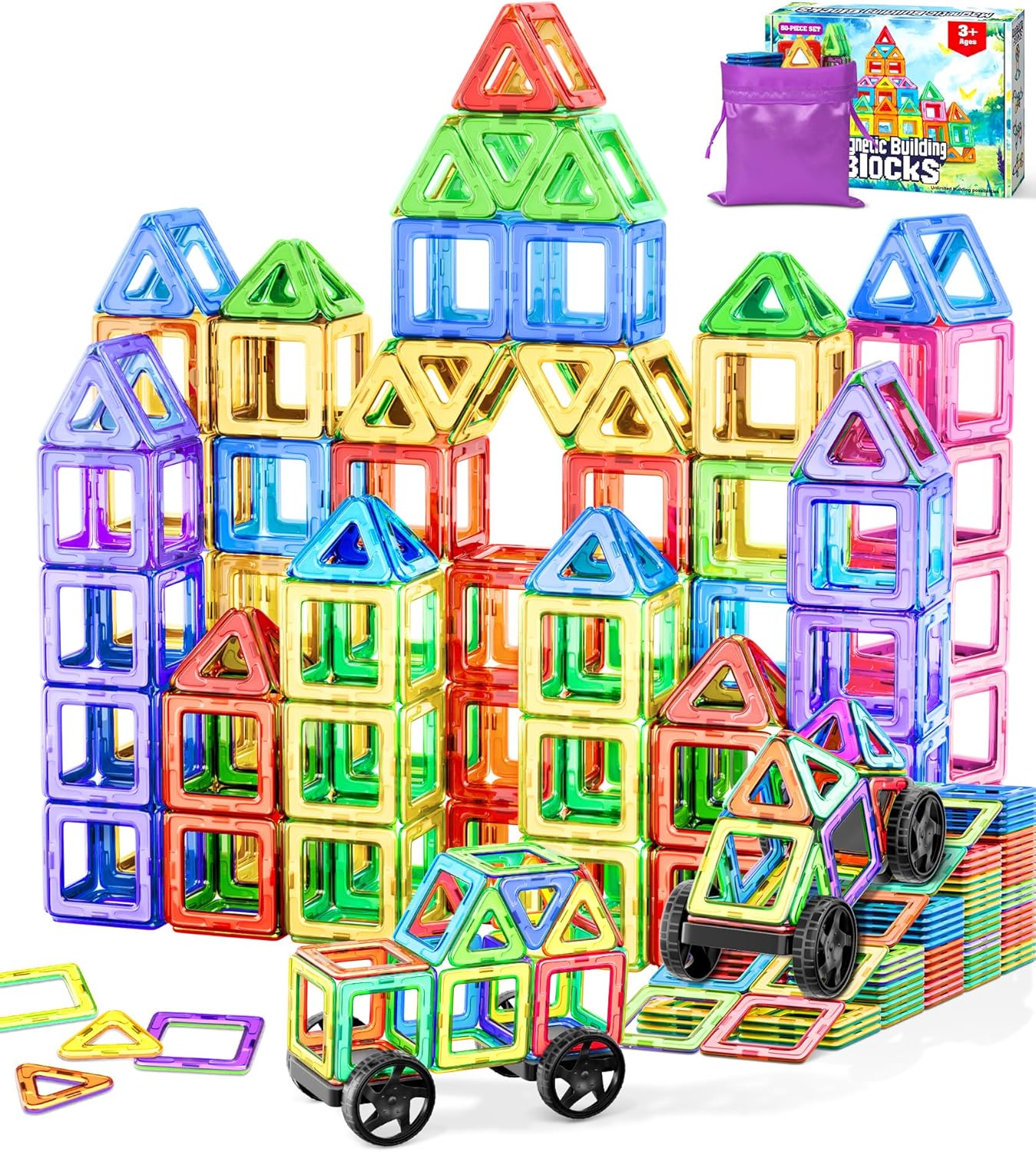 Magnetische Bausteine ⁤48-teilig mit Auto-Basis