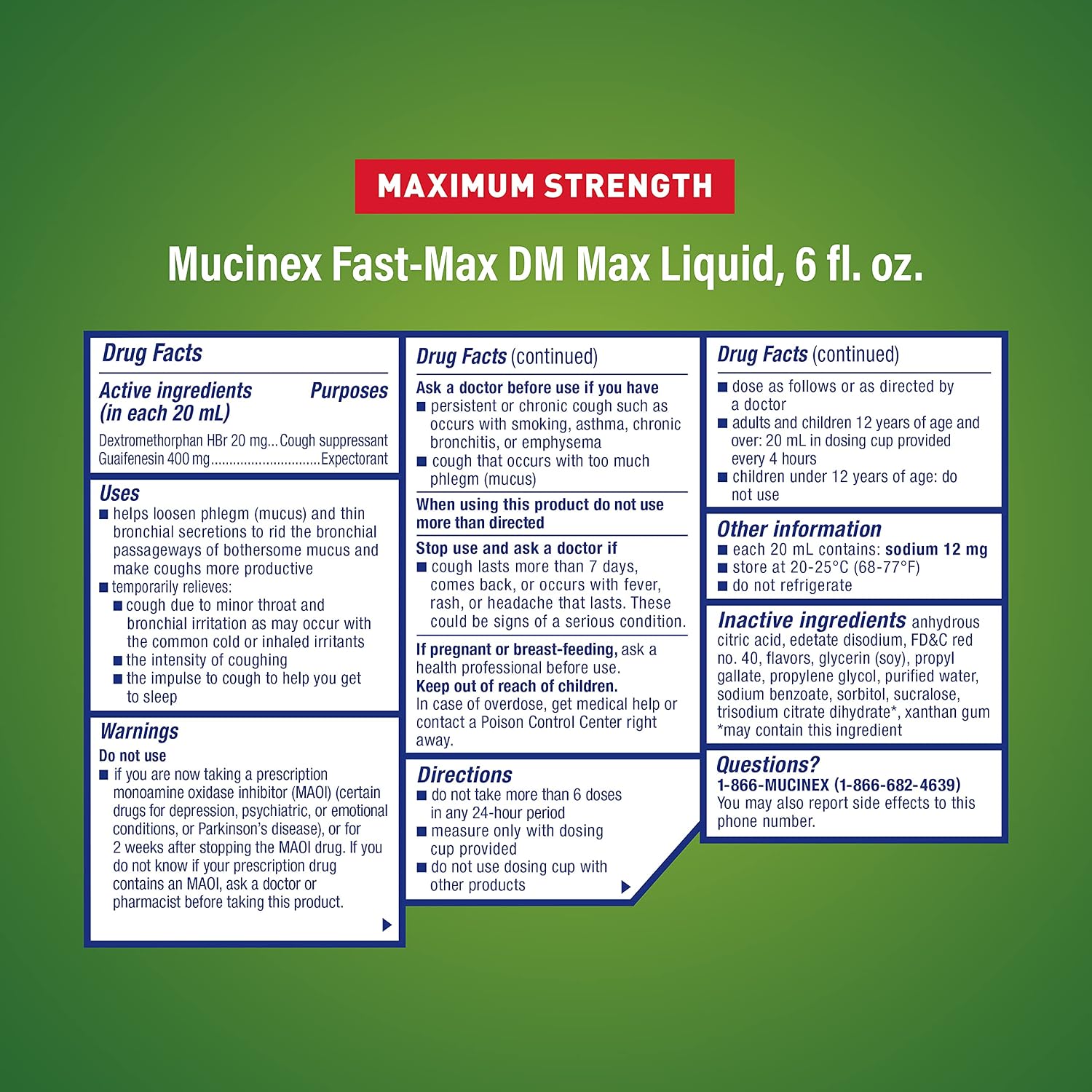 Mucinex Fast-Max Maximum Strength DM MAX, Symptom Relief, Cough Suppressant, Expectorant, 6 FL OZ (Pack of 2)