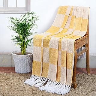 Decorative Pure Soft Chenille & Cotton Throw Blanket with Fringe Tassels for Living Room, Bedroom, Sofa Chair & Travel, Ideal for All Season, 50x60 Inches, Pack of 1,Yellow