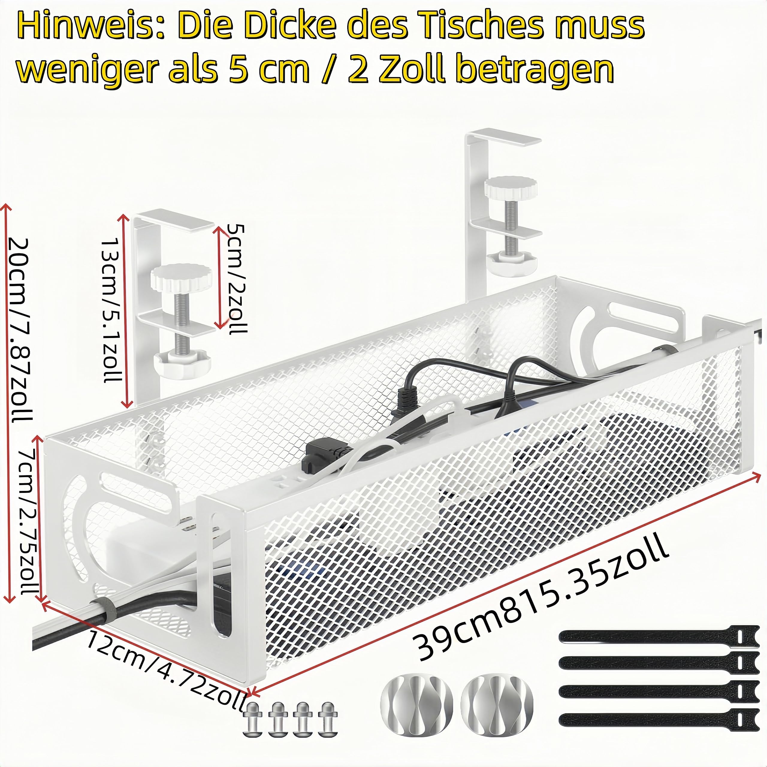 Kabel-Management-Tablett unter dem Schreibtisch – Kabel-Management-Organizer, Kabelmanagement unter dem Schreibtisch (White)