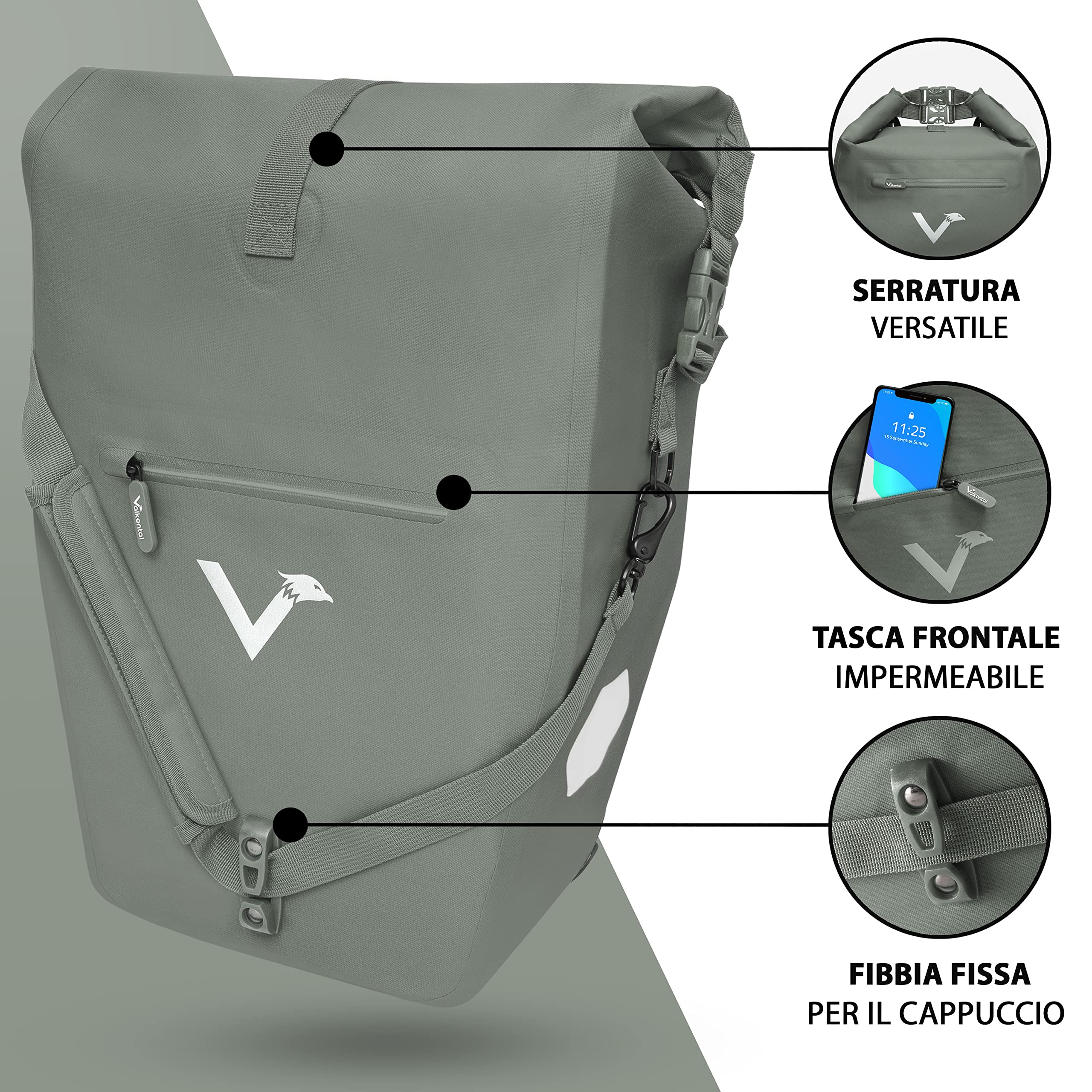 Borsa Bici Valkental 2in1 - Impermeabile 100%, TPU Riciclato, 23-28L, Scomparto Laptop, Per Ciclismo - Foto 7