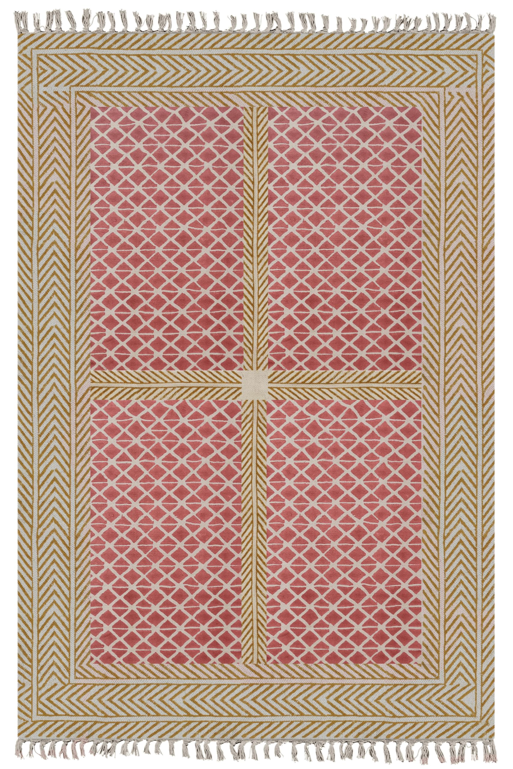 Tapis en coton Kilim rouge et marron 122x243 cm lavable pour salon