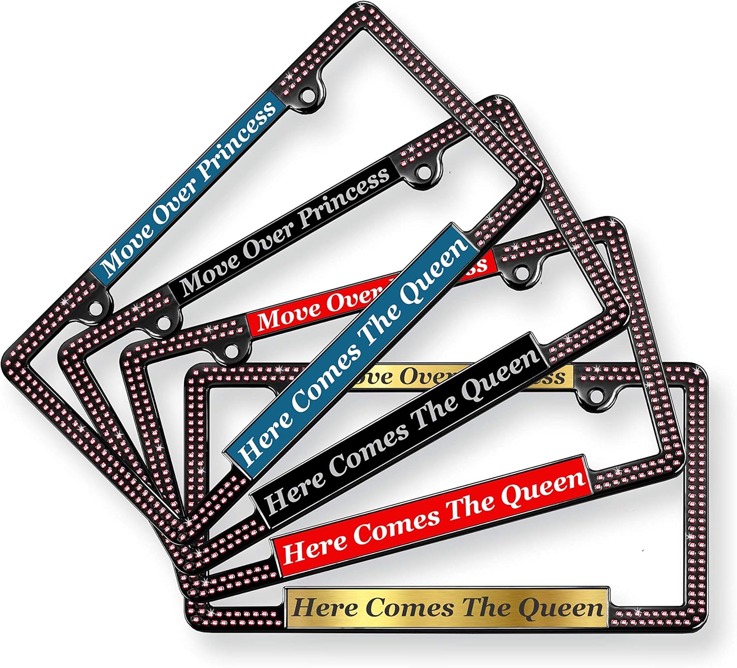 Bling, Rhinestones - Personalized with Custom Text Design Laser Engraved Standard Size - Car Black Metal License Plate Frame with Pink Crystals & Free caps - Black/Red (Qty: 1 Frame)