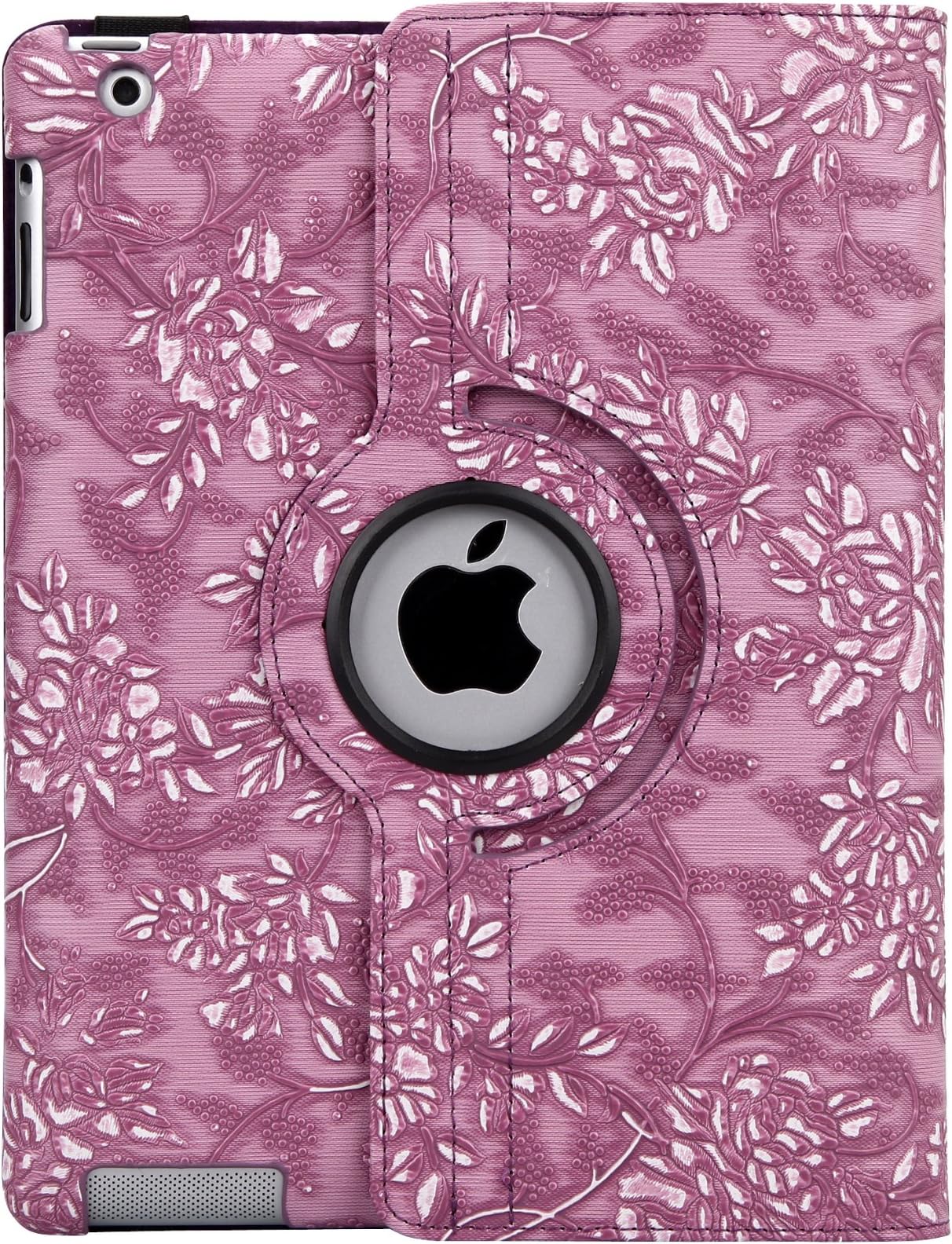 Aarntech (Tm) Stylish 360 Degree Rotating Pu Leather Case Smart Cover with Embossed Flowers (Purple) for Apple Ipad 2, 3 &4