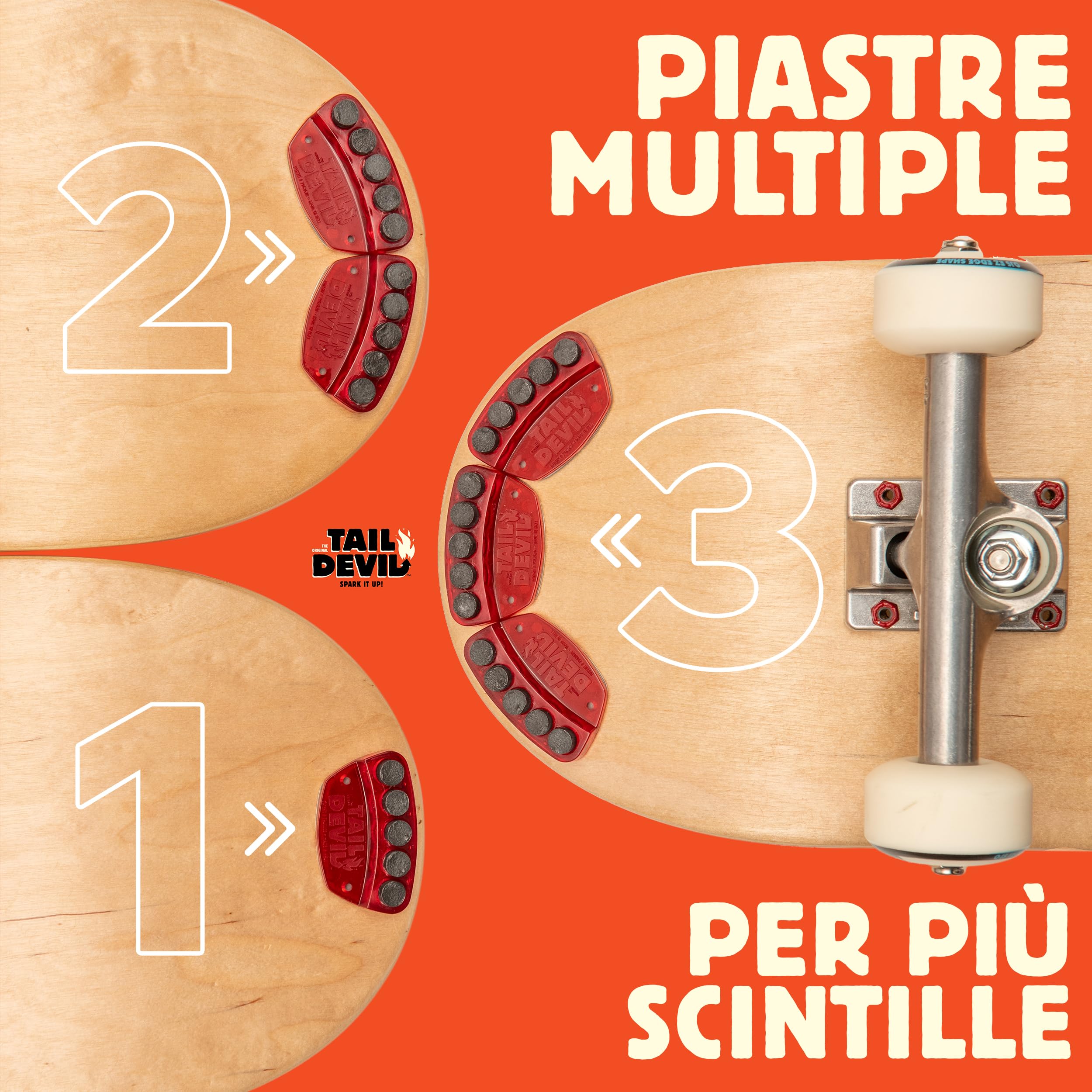 The Original Tail Devil Spark It Up! ® Piastre di Scintilla per Skateboard per Bambino e Adulto - Accessori per Skateboard Professionale e Principianti, Tail Devil Spark Plates