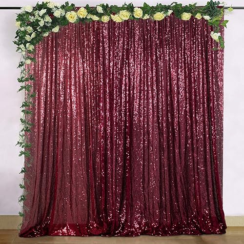 Cortina de telón de fondo de lentejuelas color vino de 4 x 7 pies, cortina de fondo de tela de lentejuelas para baby shower, 49.2 x 96.5in, telón de