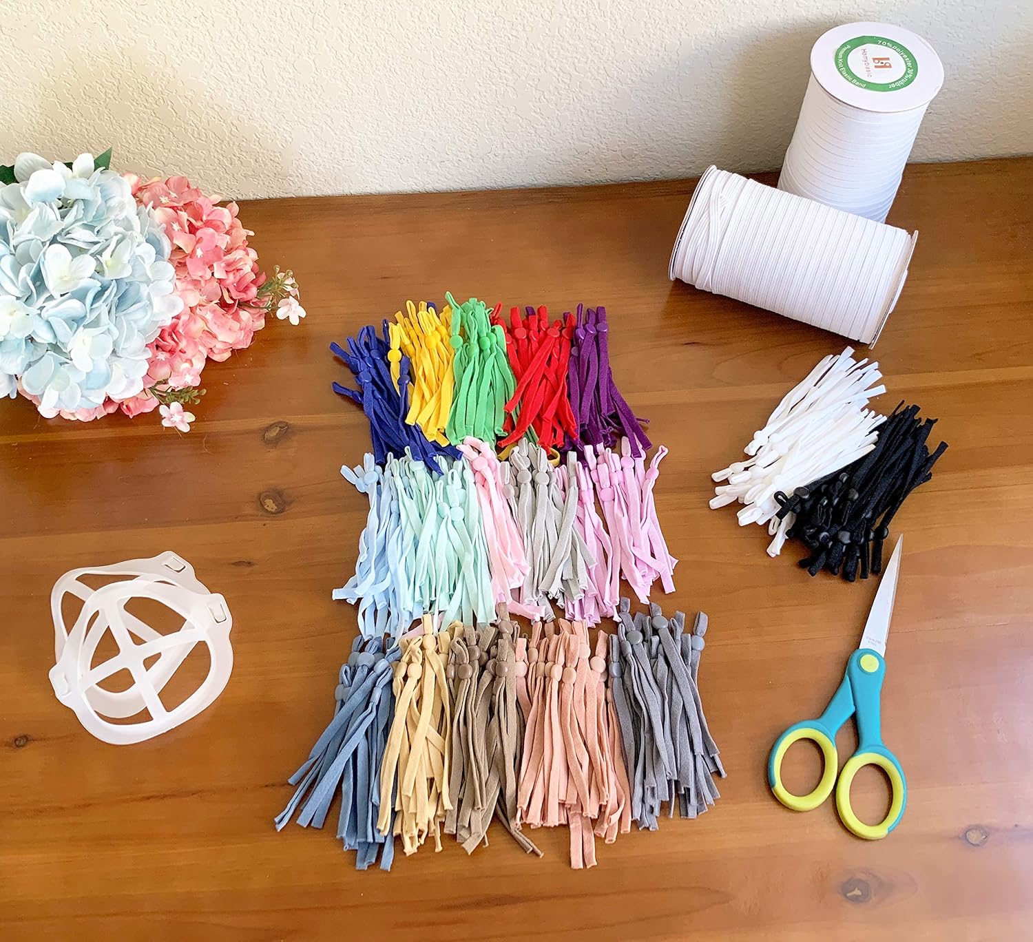 HomyBasic 150 Pcs Elastic String for Masks with Adjustable Buckle 1/4 inch (Mix-Pastel); Stretch, Soft Elastic Cord, Band, Strap for Sewing Mask