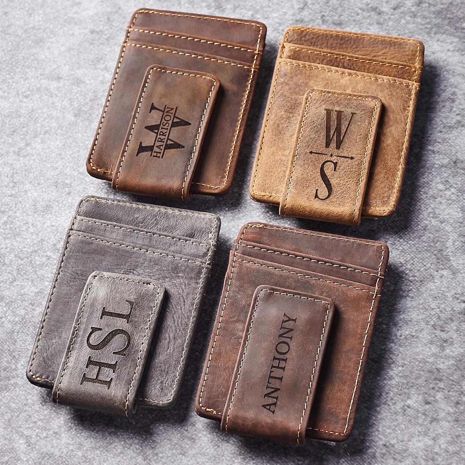 Personalized Money Clip Wallets For Men, Engraved Money Clip With Card Holder, With Name, Custom Leather Magnetic Money Clip, Customizable Wallet For Him, Money Clip With Engraving, Customized