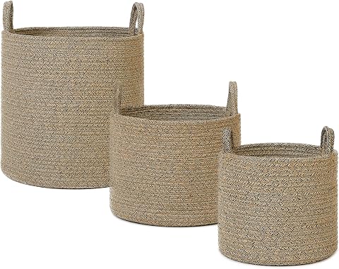 Ocean Home Textile 3'lü Siyah Kırçıllı Jüt Halat Sepet Set 26 x 22/35 x 27/40 x 40 cm