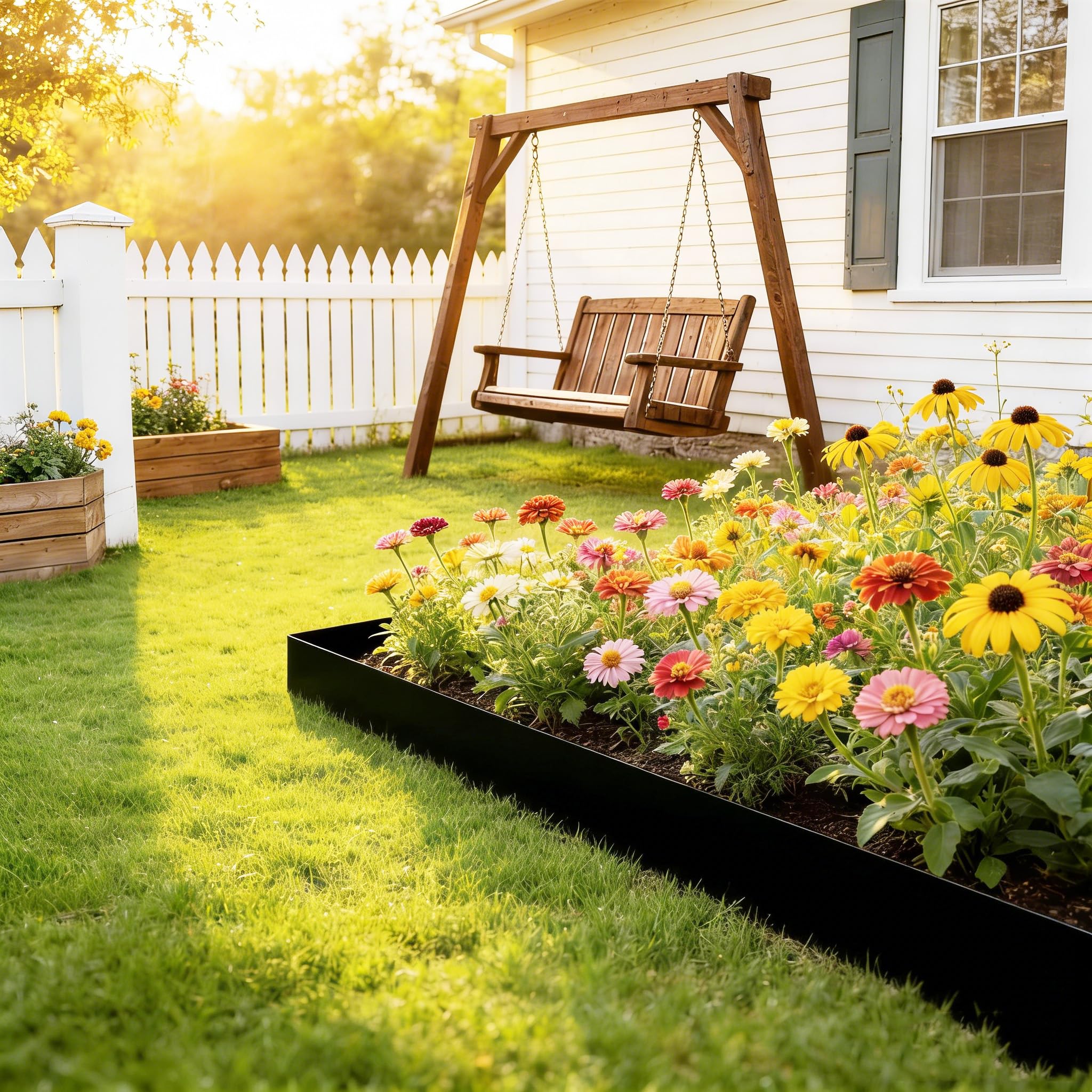 Schwarz Rasenkanten 15cm Hoch Verzinkt Stahl Beeteinfassung Garten Beetumrandung 40 Stück 100cm Mähkante Metall Wurzelsperre Palisaden Stecksystem Rasenkantenband für Wege, Rasenflächen (40m)